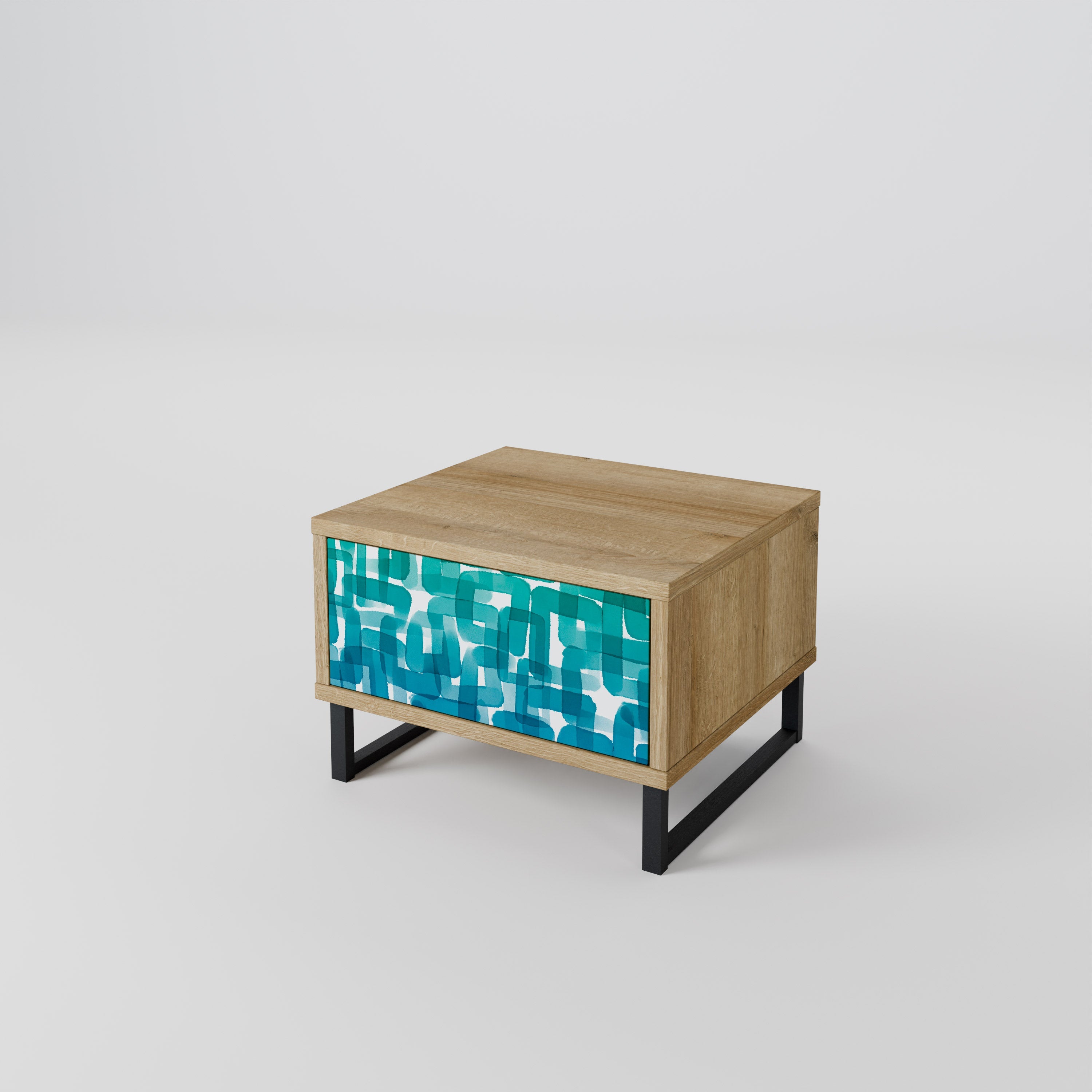 TURQUOISE RECTANGLES Nachttisch in Eichenoptik
