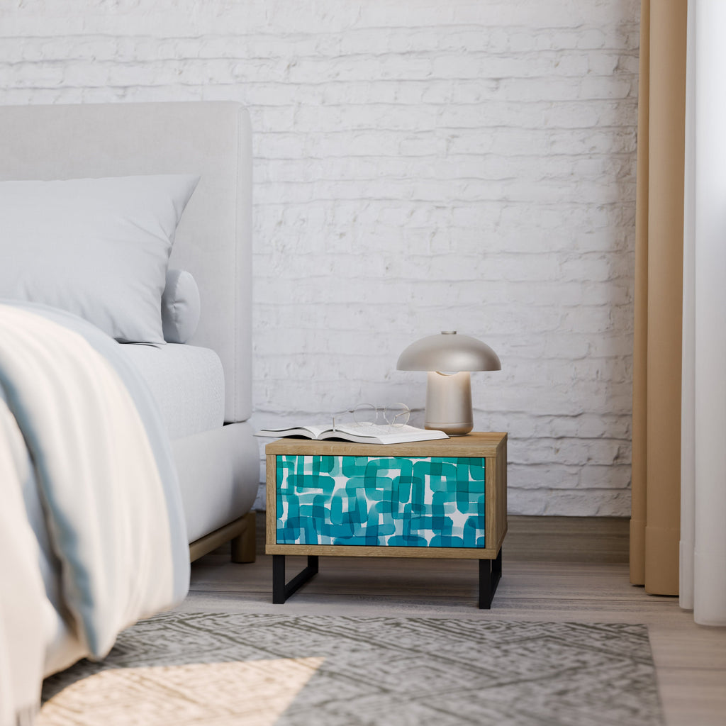 TURQUOISE RECTANGLES Nachttisch in Eichenoptik
