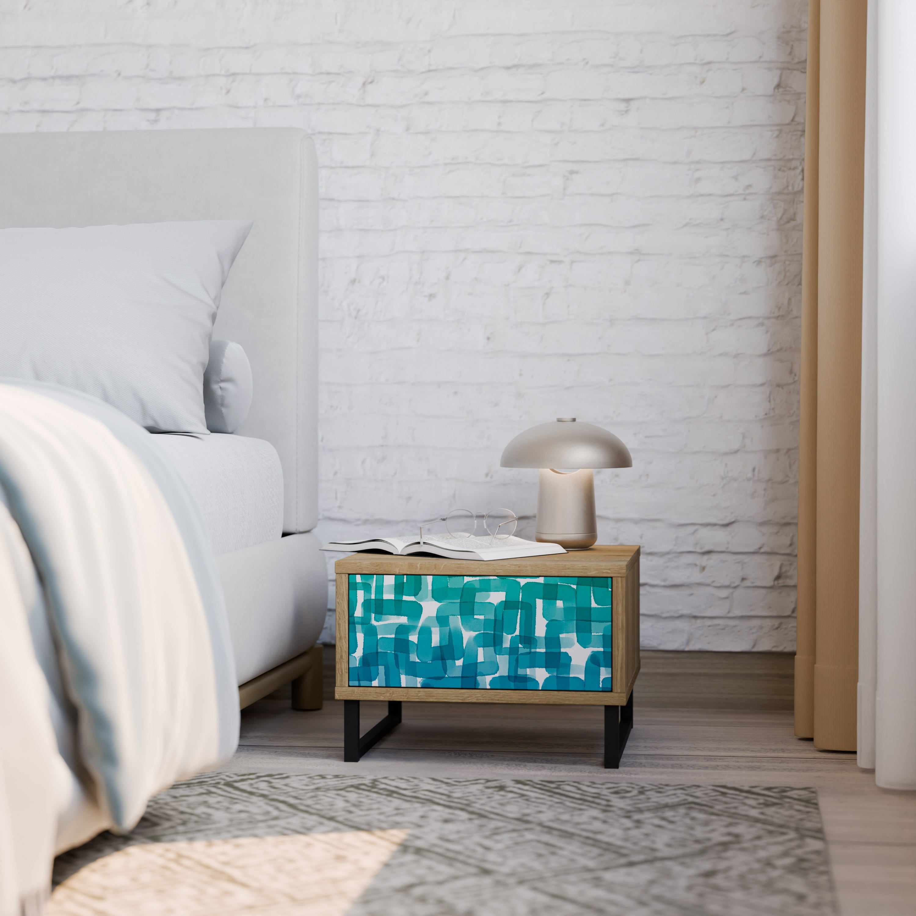 TURQUOISE RECTANGLES Nachttisch in Eichenoptik