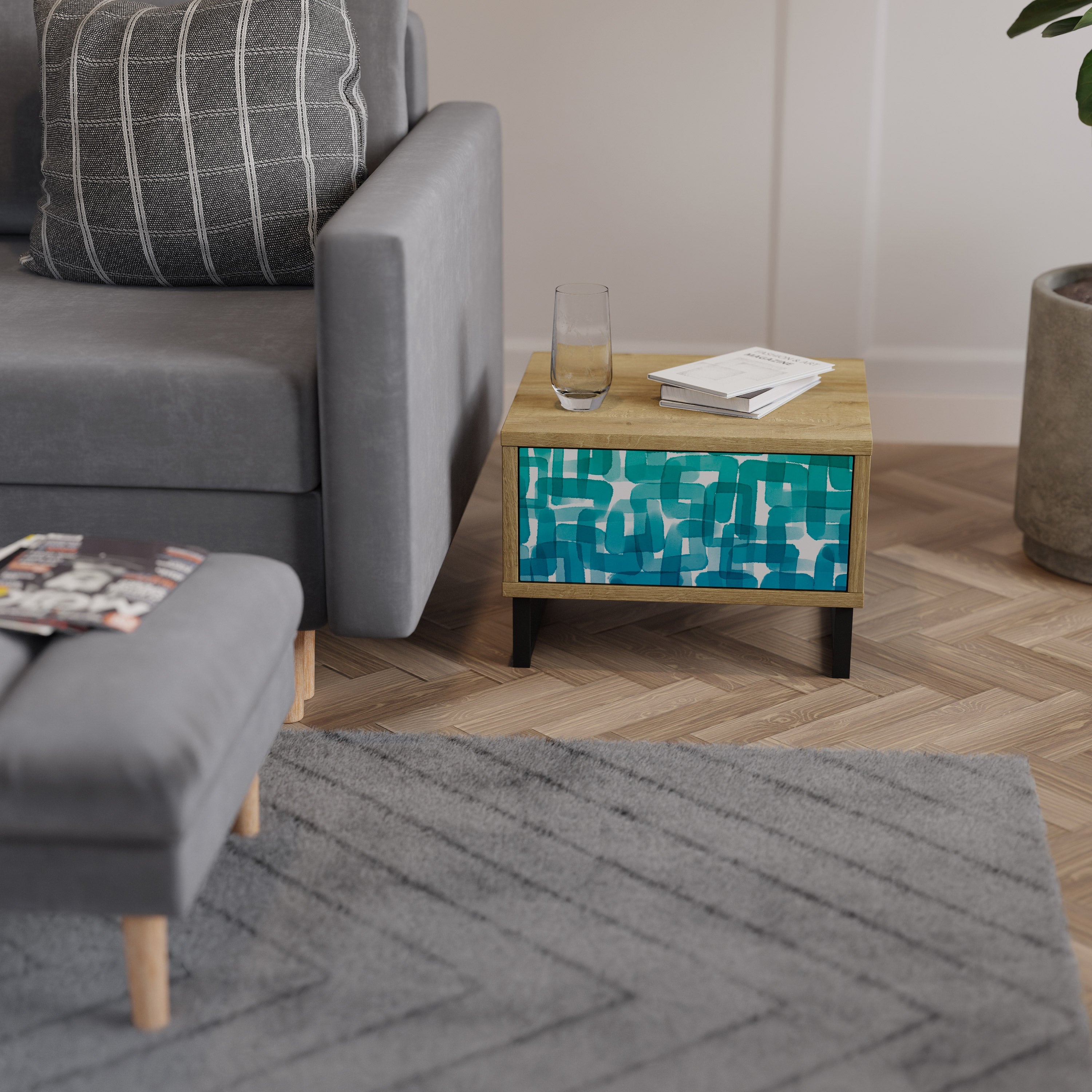 TURQUOISE RECTANGLES Nachttisch in Eichenoptik