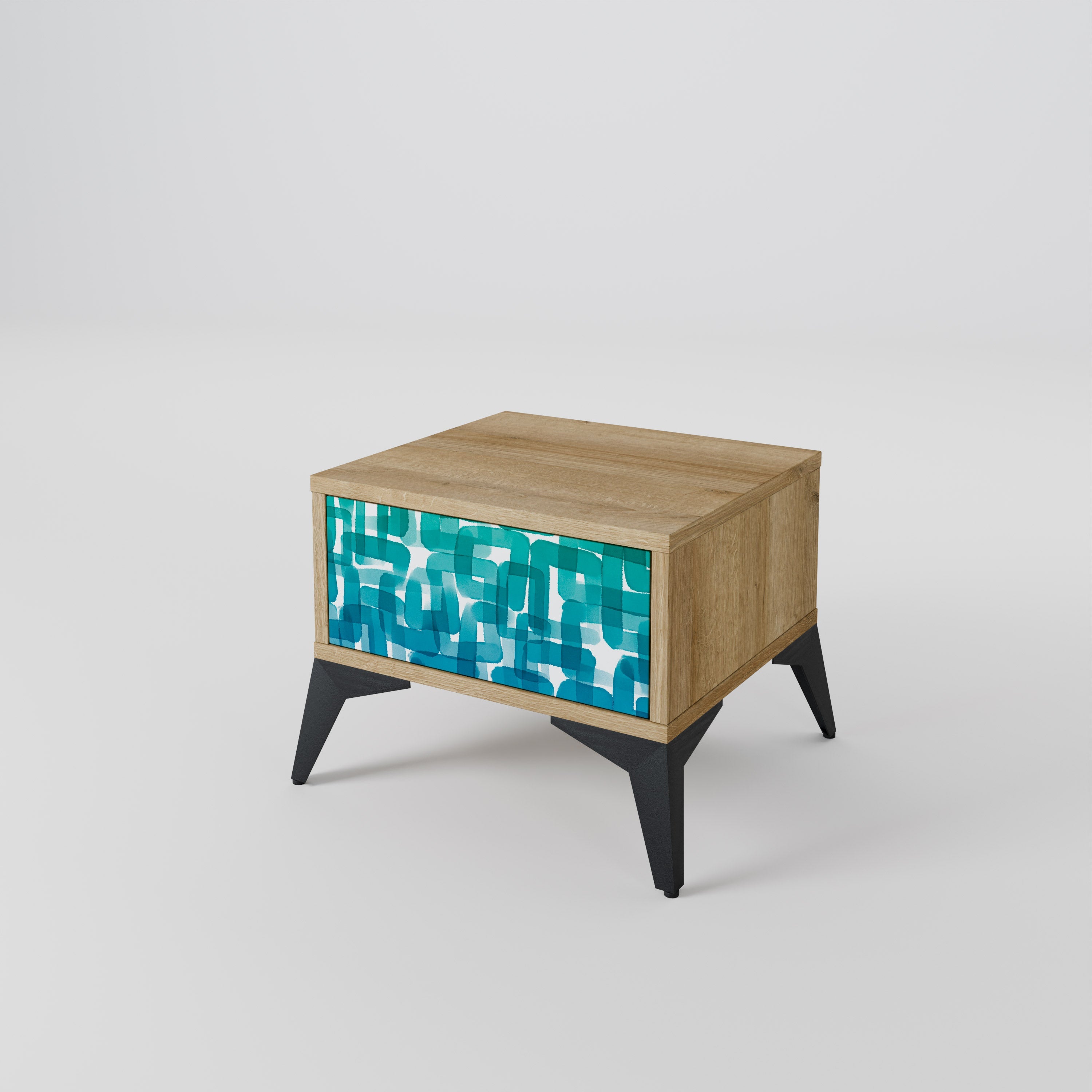 TURQUOISE RECTANGLES Nachttisch in Eichenoptik