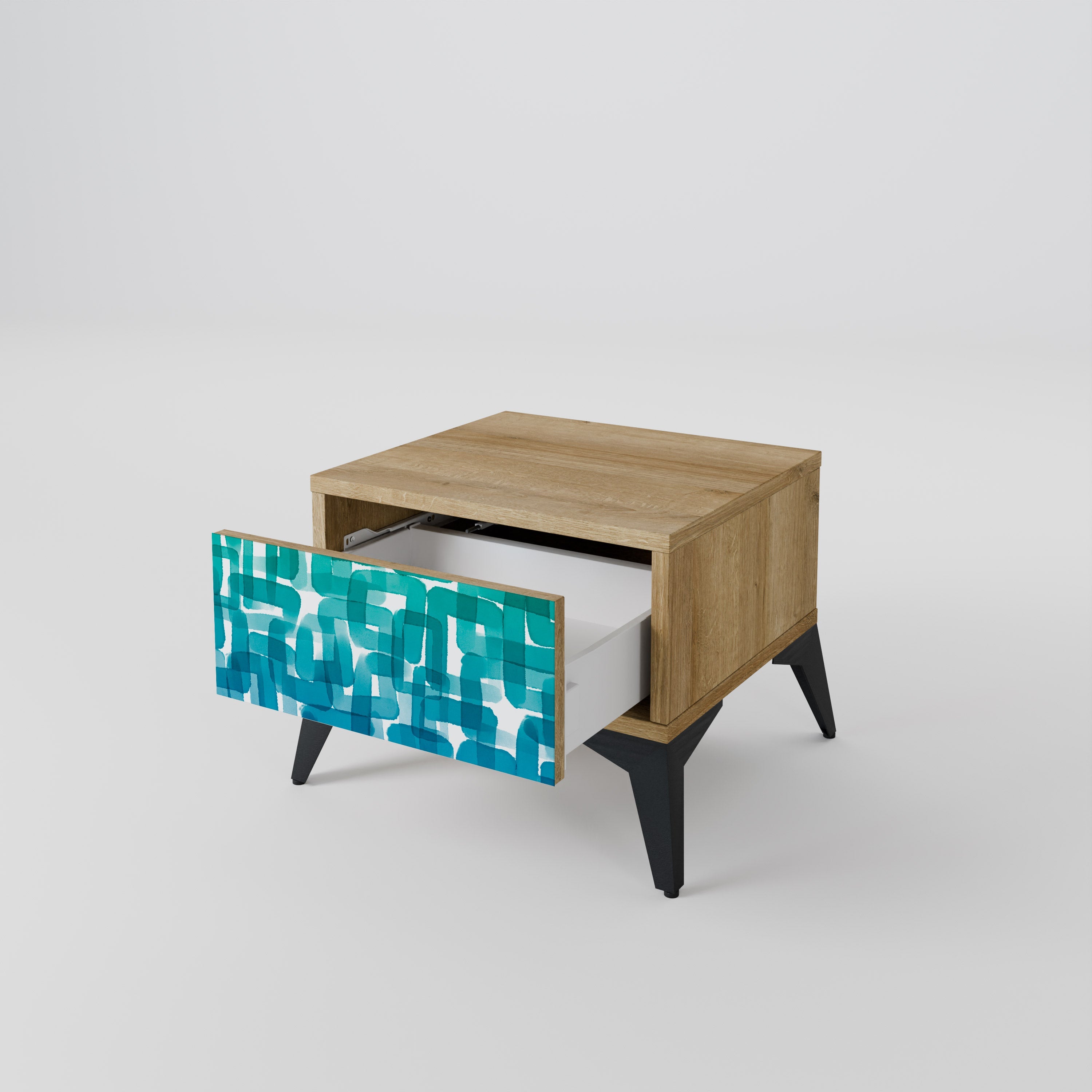 TURQUOISE RECTANGLES Nachttisch in Eichenoptik