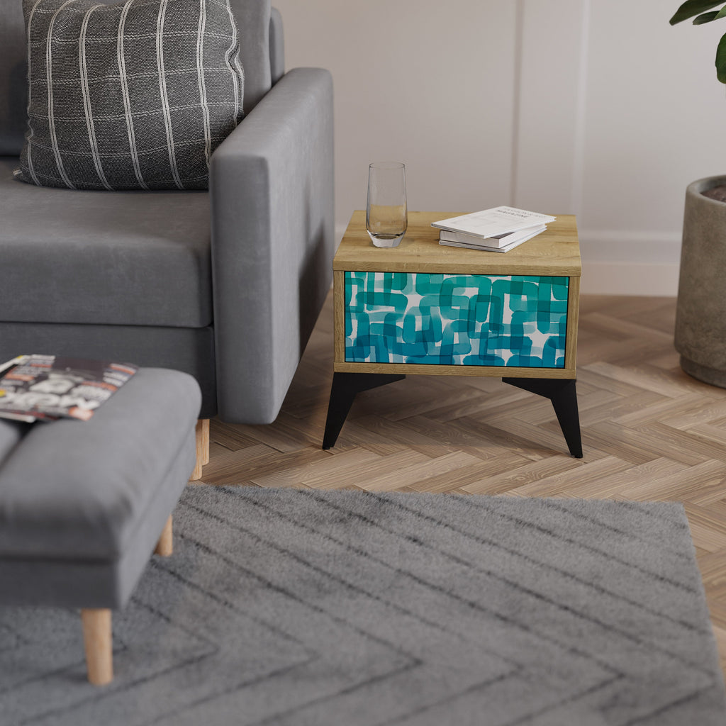 TURQUOISE RECTANGLES Nachttisch in Eichenoptik
