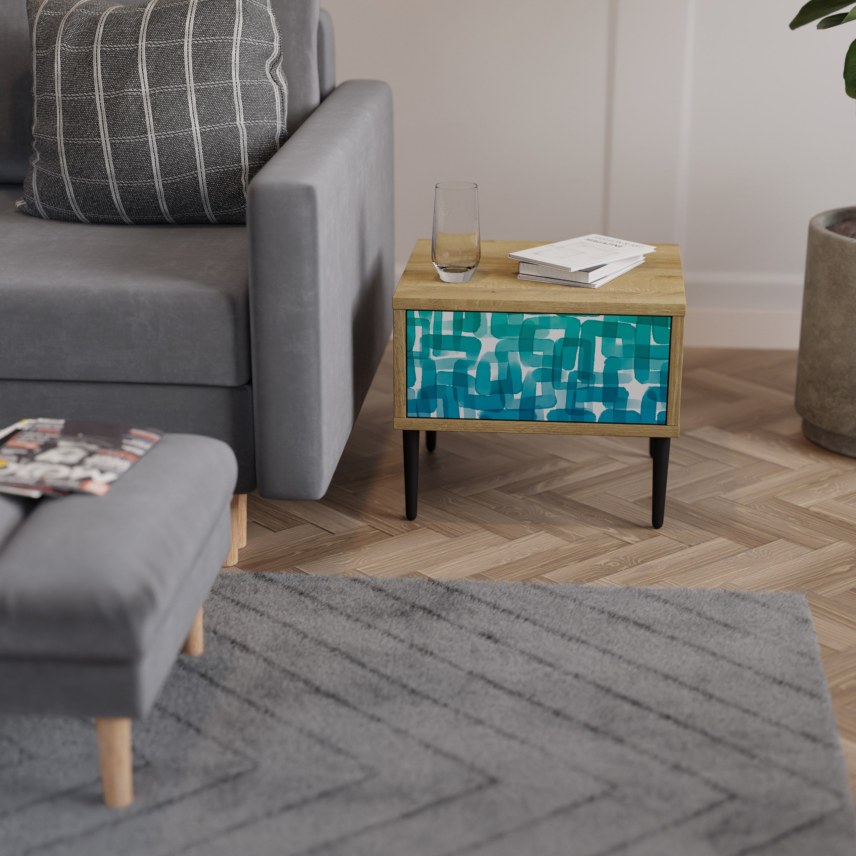TURQUOISE RECTANGLES Nachttisch in Eichenoptik