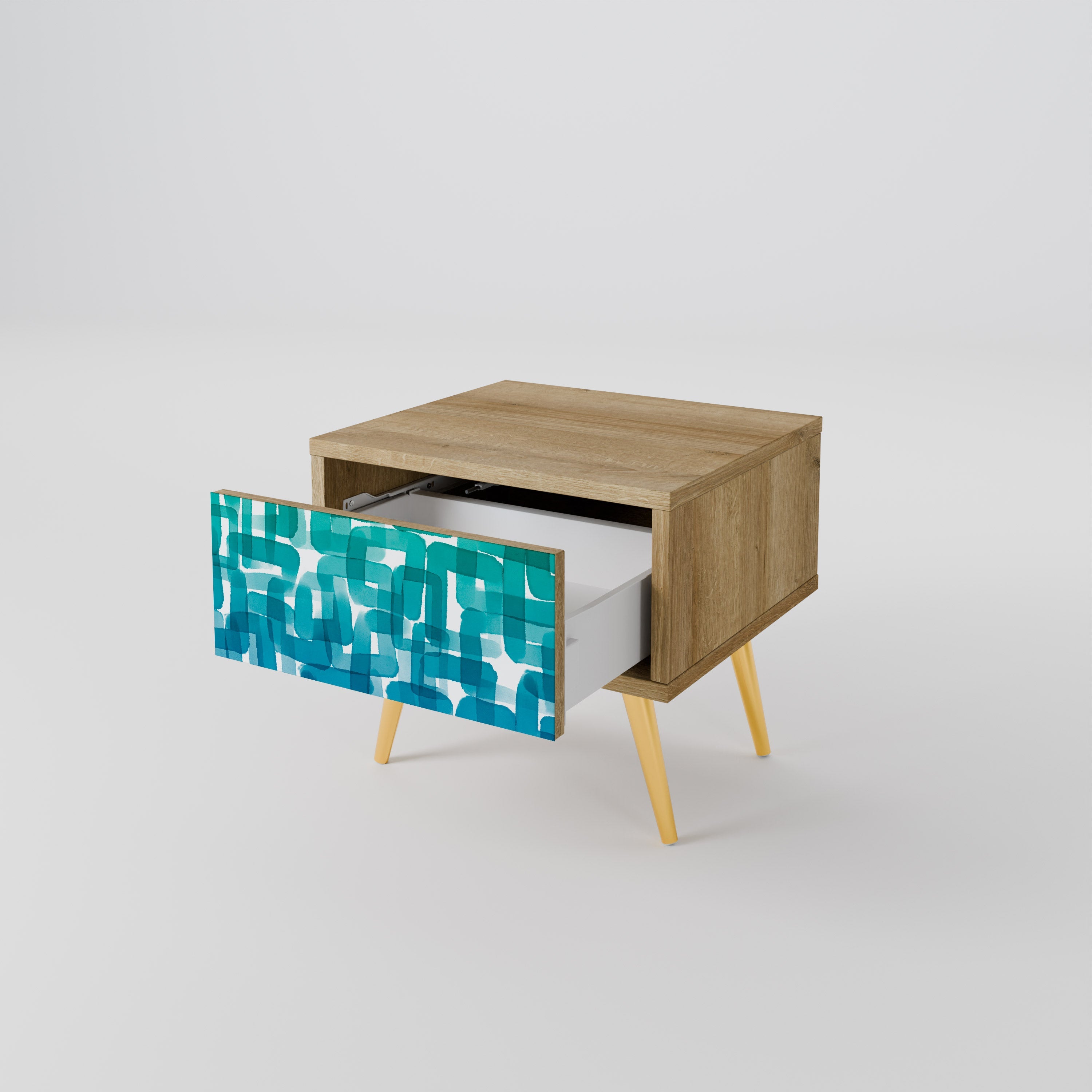 TURQUOISE RECTANGLES Nachttisch in Eichenoptik