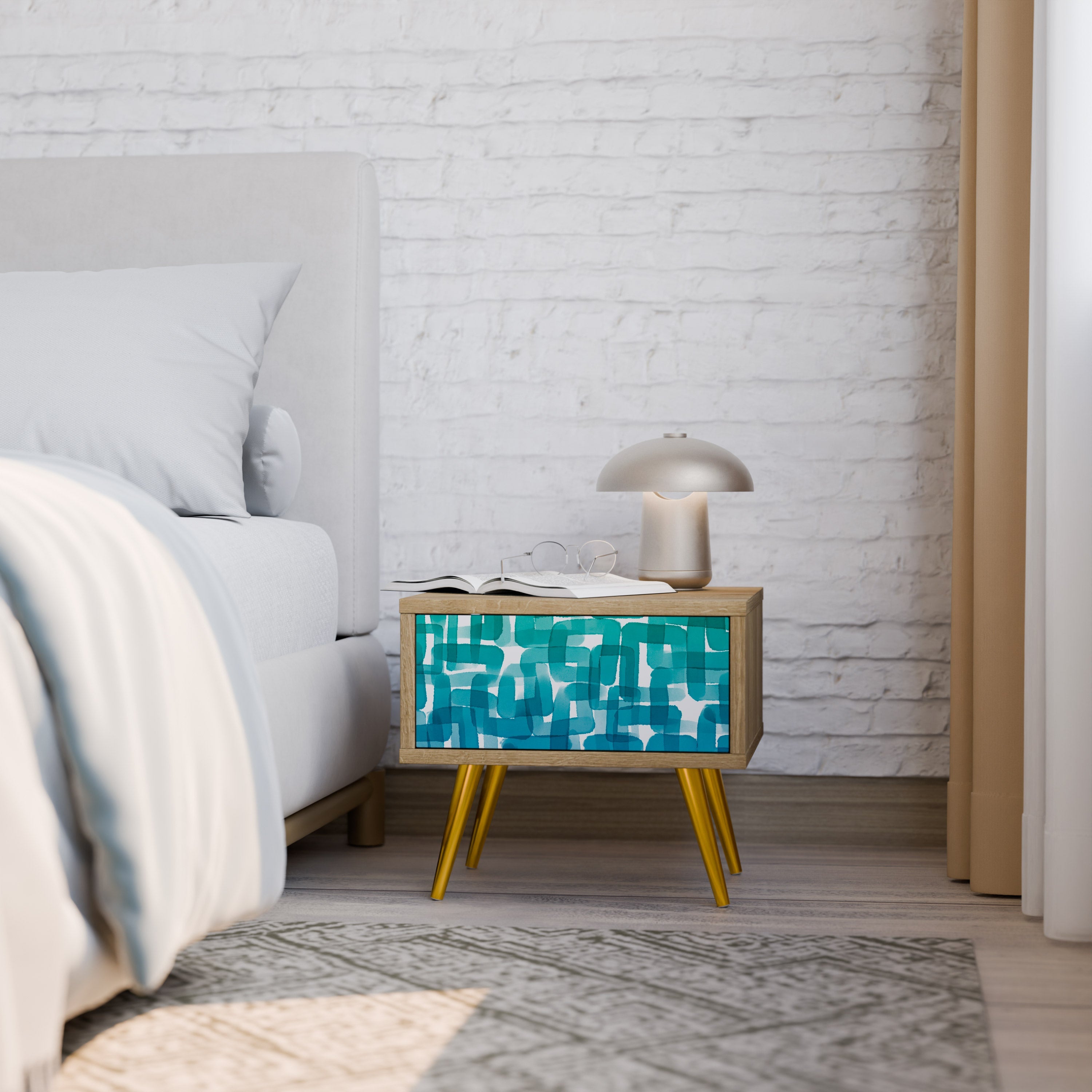 TURQUOISE RECTANGLES Nachttisch in Eichenoptik