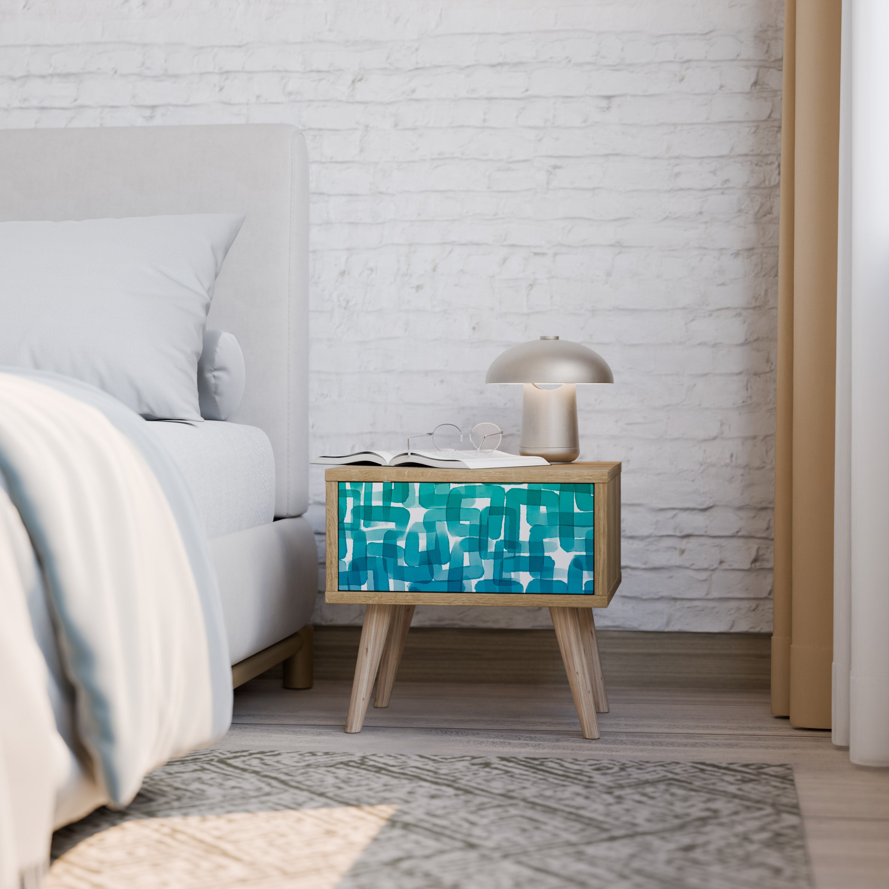 TURQUOISE RECTANGLES Nachttisch in Eichenoptik