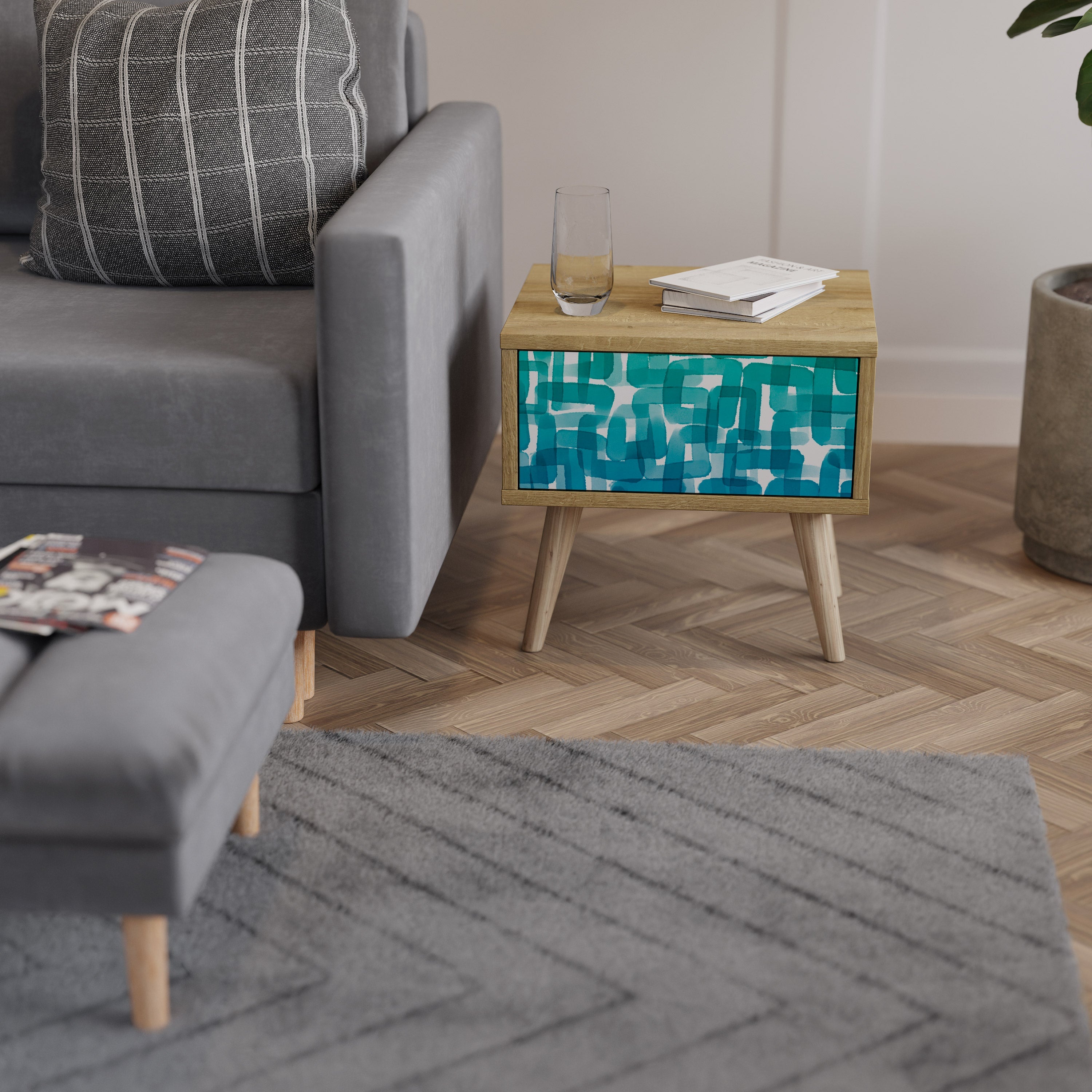 TURQUOISE RECTANGLES Nachttisch in Eichenoptik