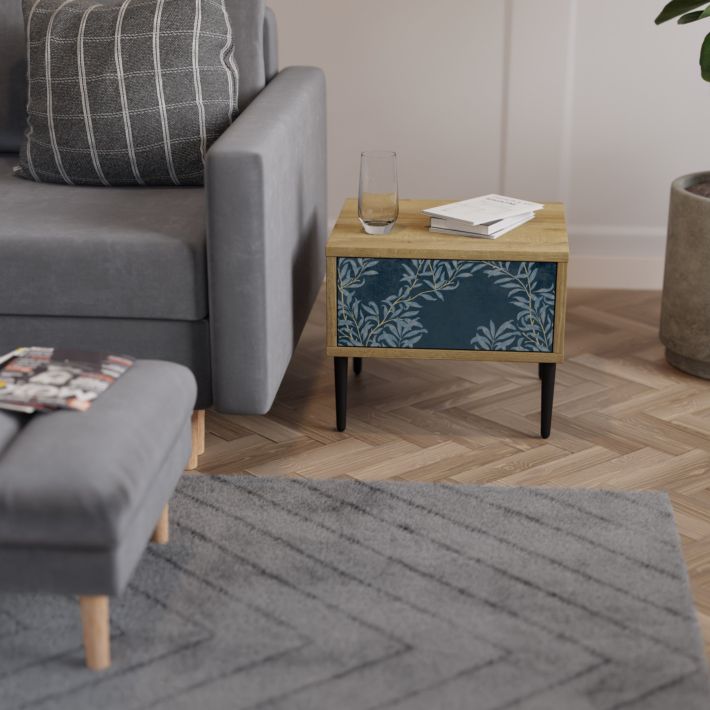 BLUE LEAVES Nachttisch in Eichenoptik