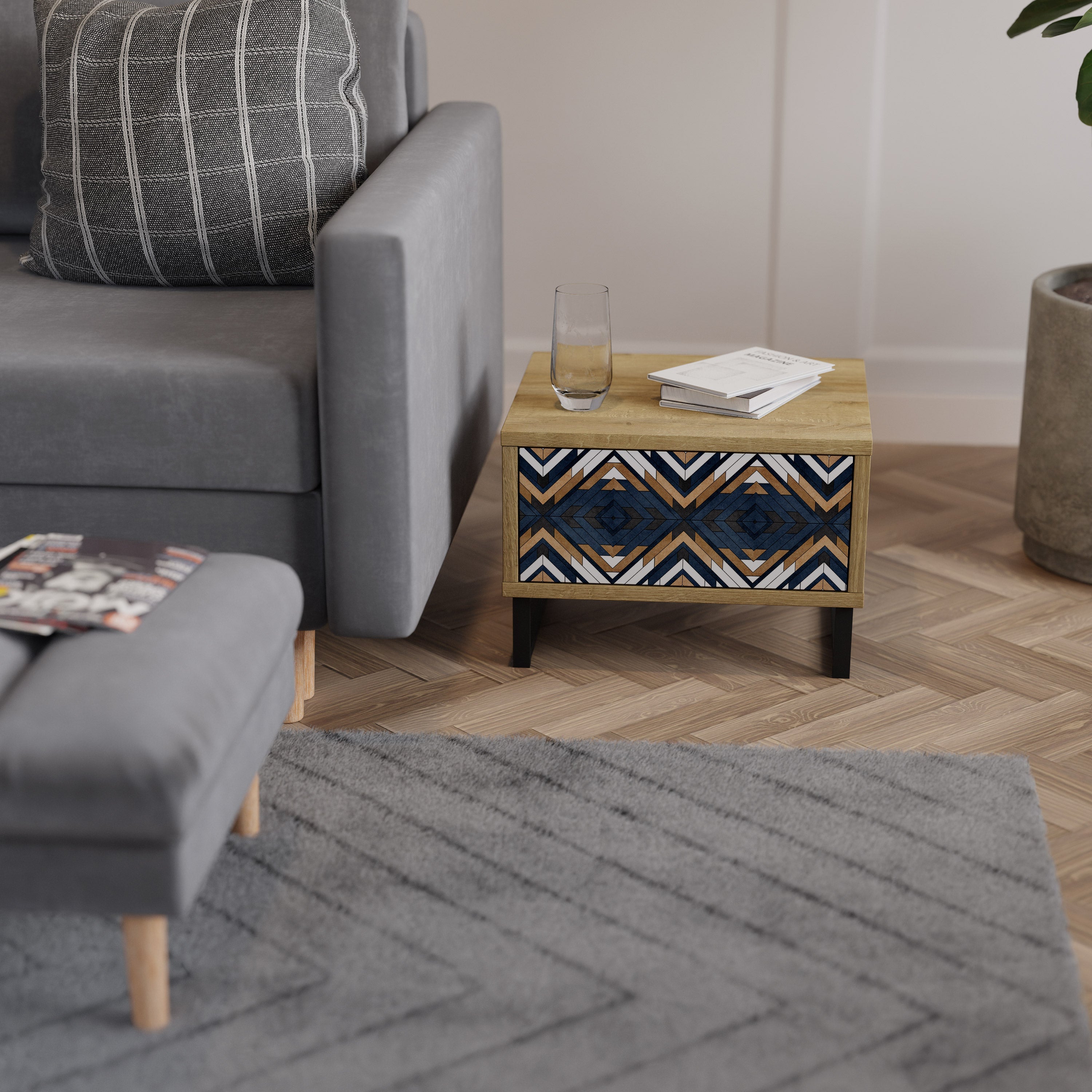 ARTFUL GEOMETRY Nachttisch in Eichenoptik