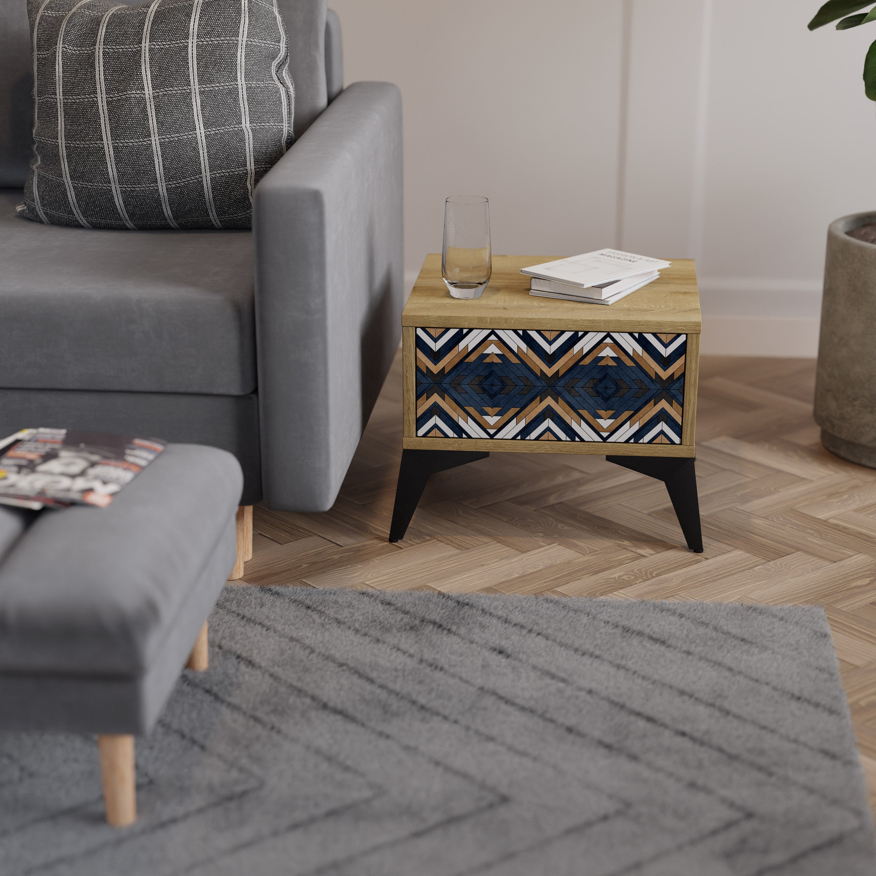 ARTFUL GEOMETRY Nachttisch in Eichenoptik