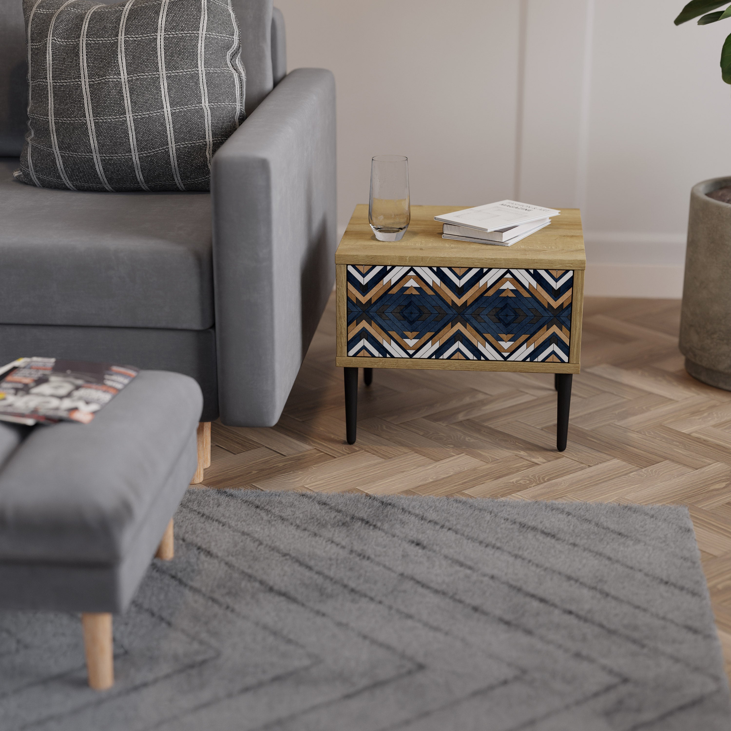 ARTFUL GEOMETRY Nachttisch in Eichenoptik