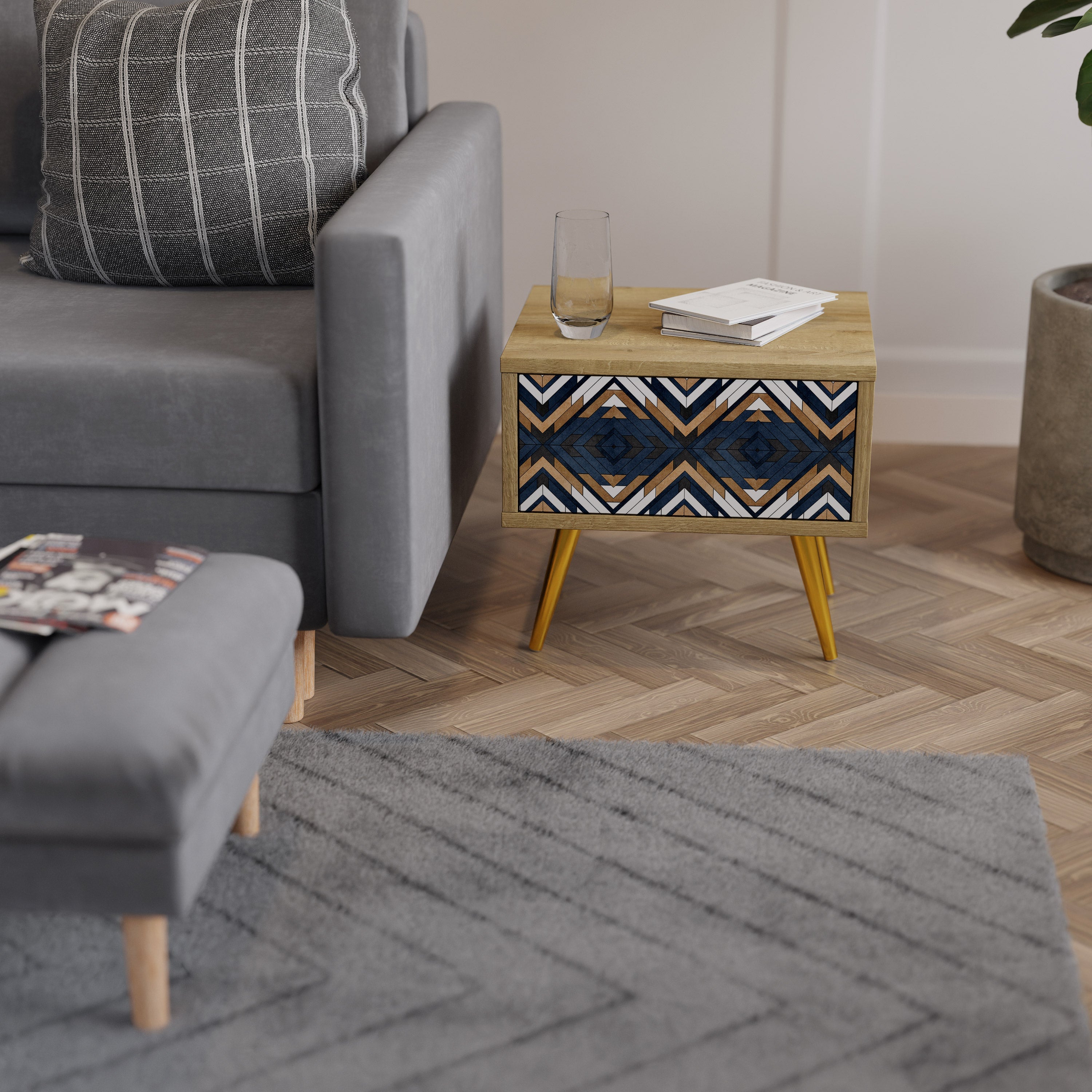 ARTFUL GEOMETRY Nachttisch in Eichenoptik
