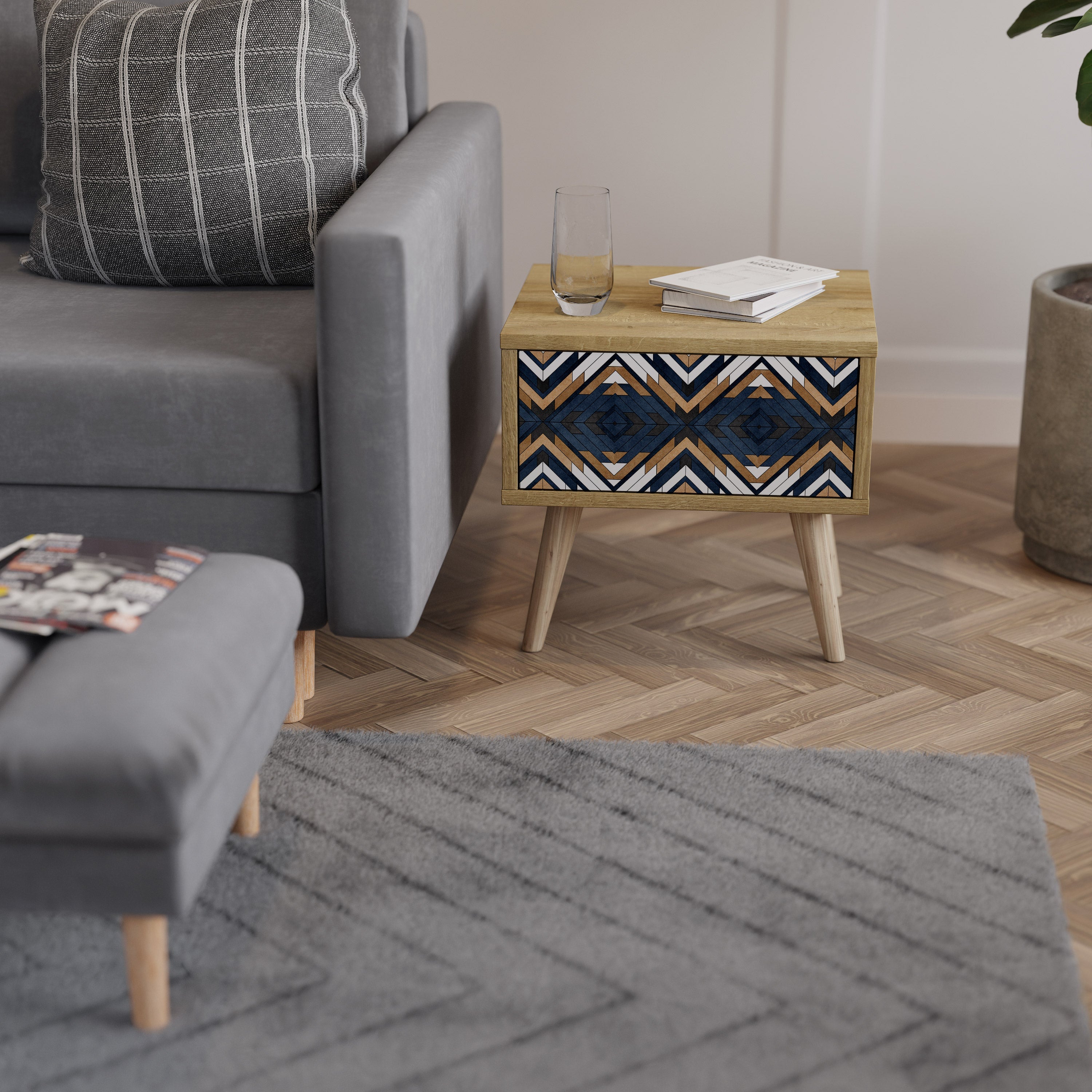 ARTFUL GEOMETRY Nachttisch in Eichenoptik