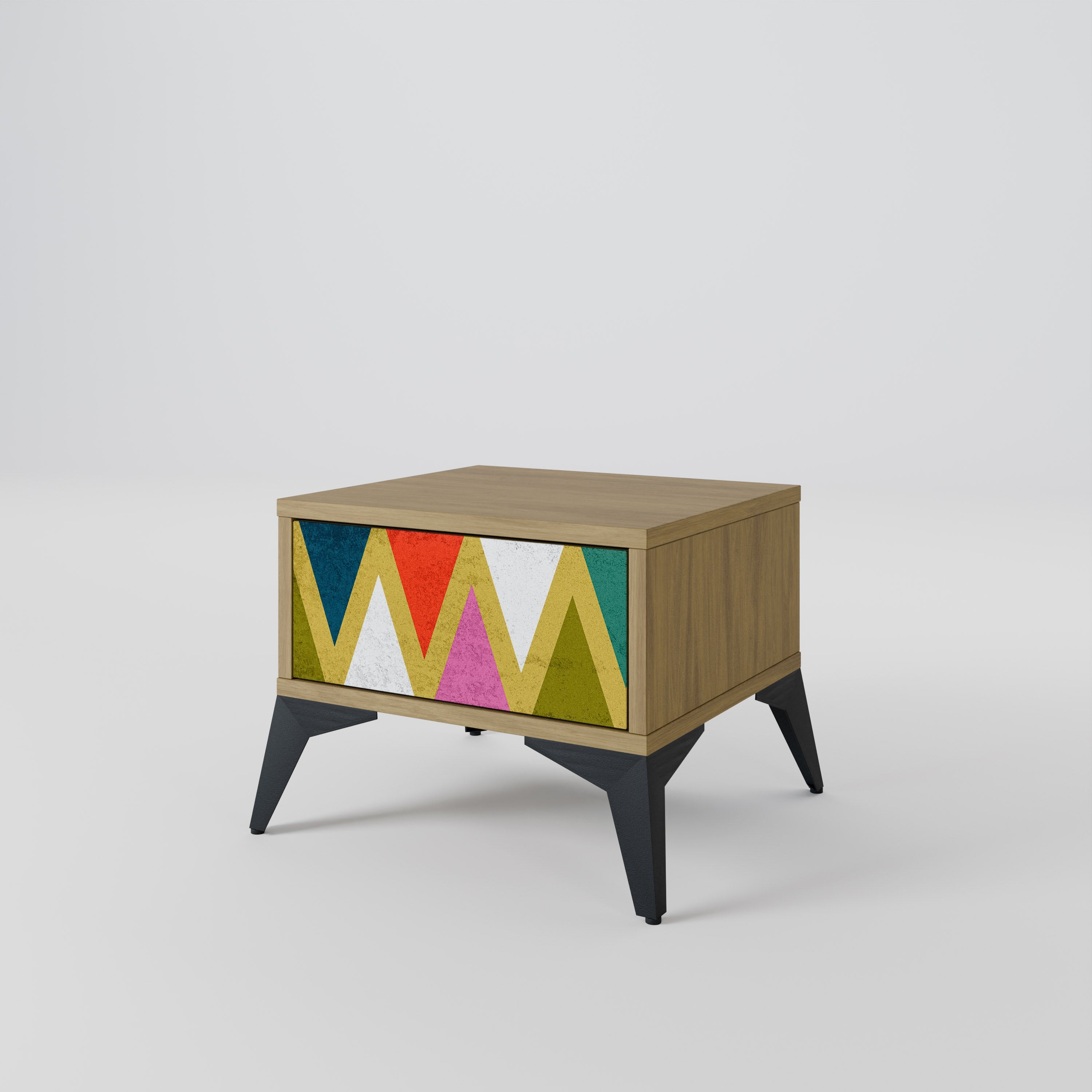 COLORFUL TRIANGLES Nachttisch in Eichenoptik