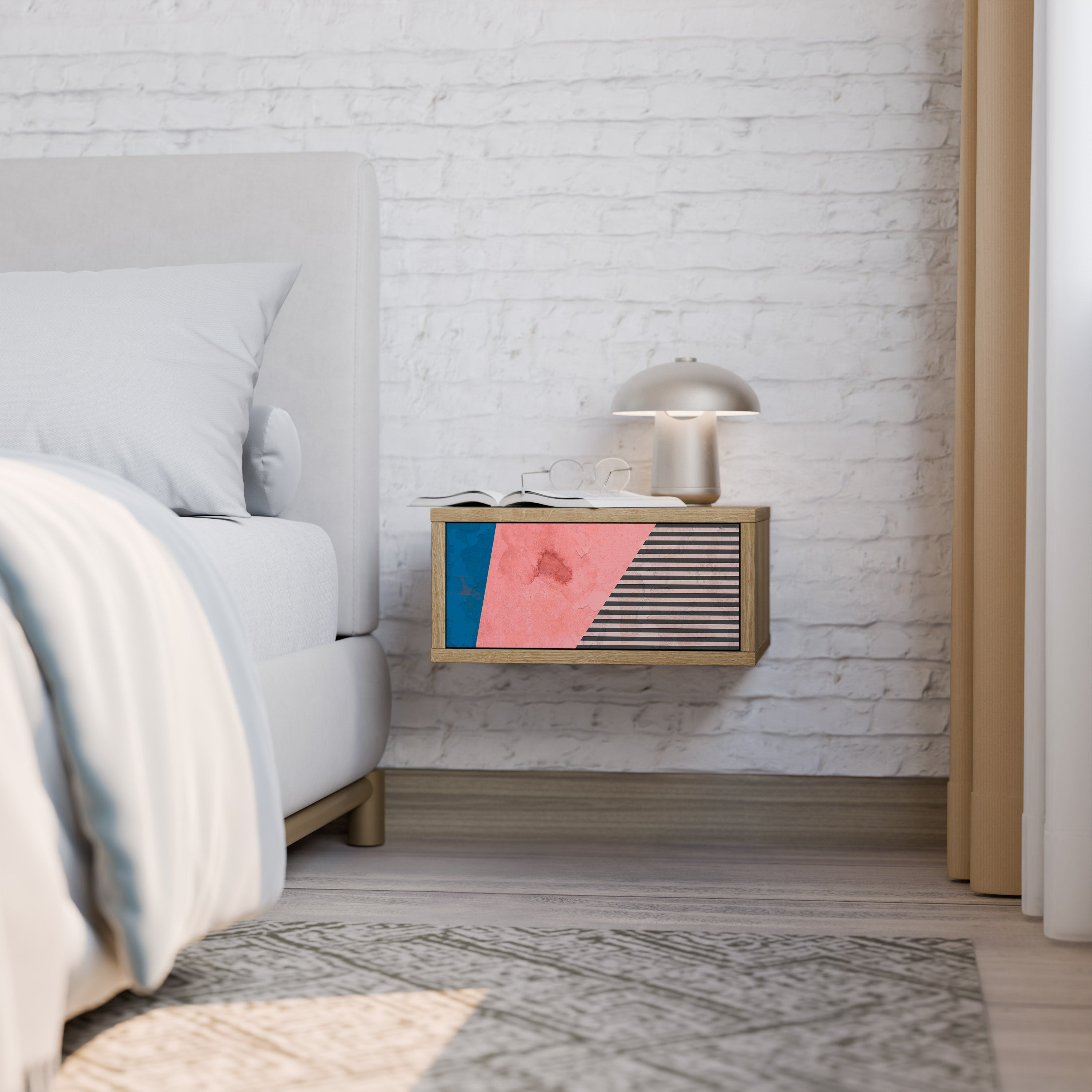 GLAMOROUS STRIPE Nachttisch in Eichenoptik