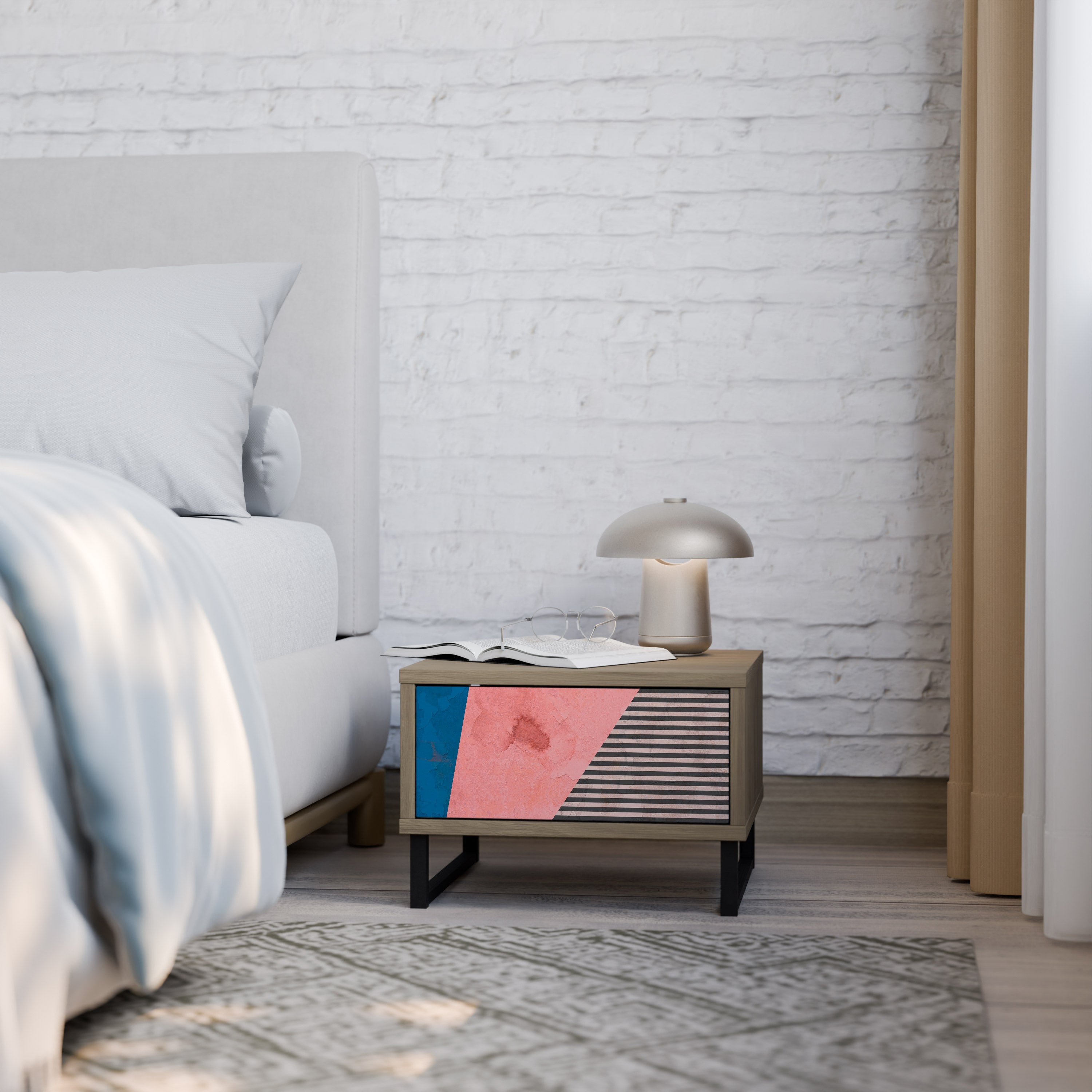 GLAMOROUS STRIPE Nachttisch in Eichenoptik