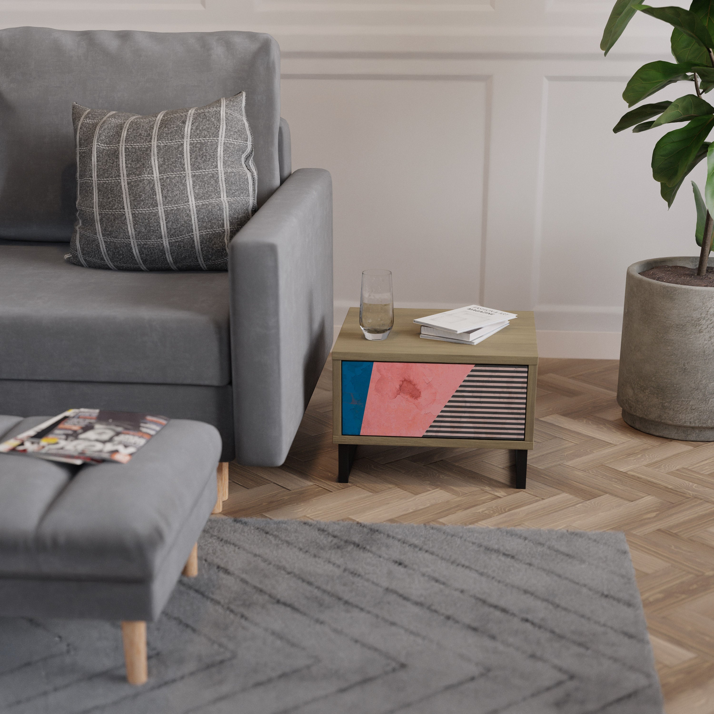 GLAMOROUS STRIPE Nachttisch in Eichenoptik
