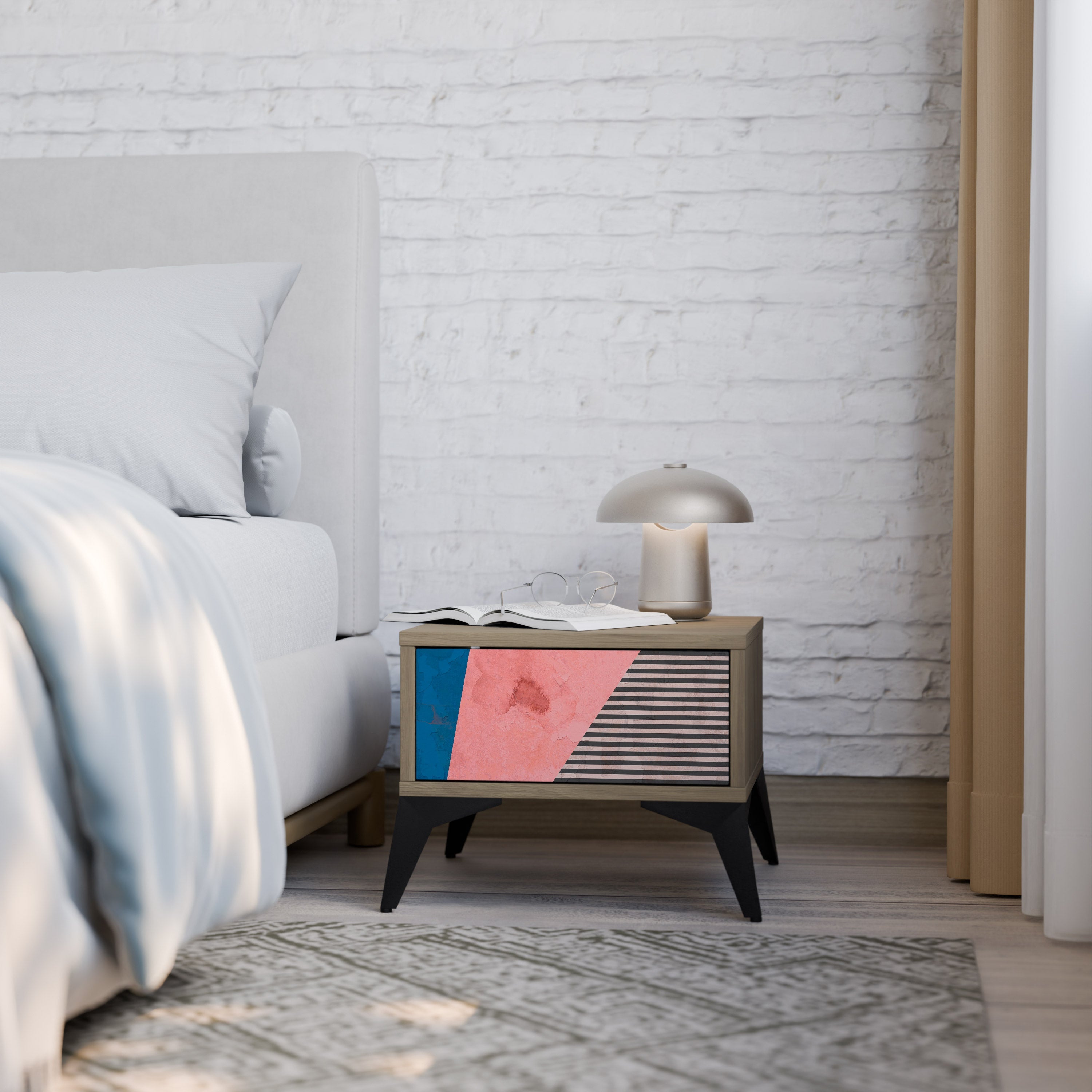 GLAMOROUS STRIPE Nachttisch in Eichenoptik