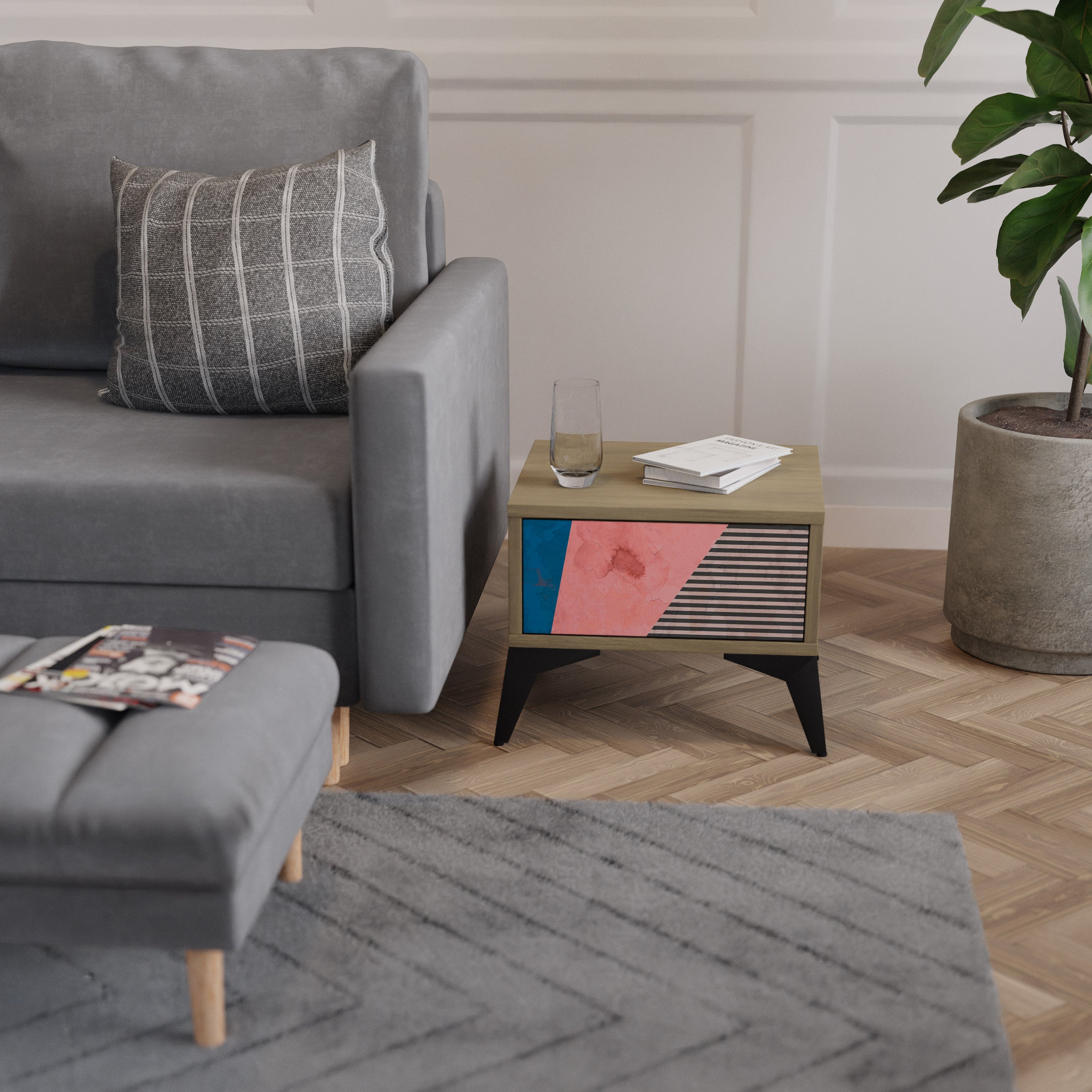 GLAMOROUS STRIPE Nachttisch in Eichenoptik