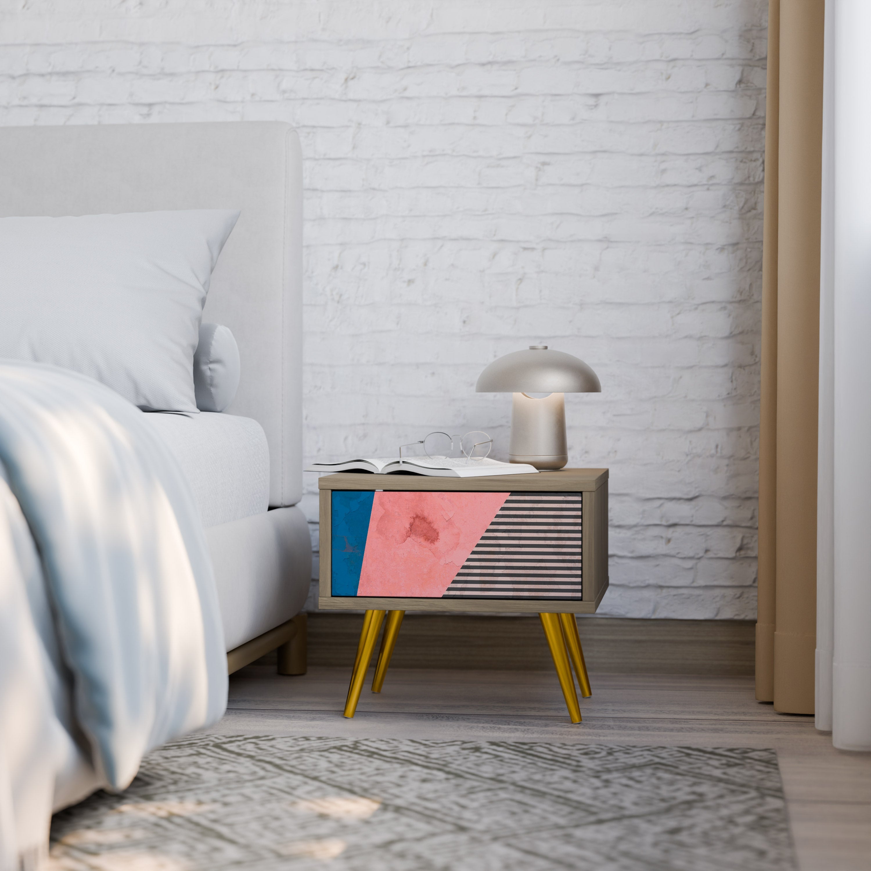 GLAMOROUS STRIPE Nachttisch in Eichenoptik