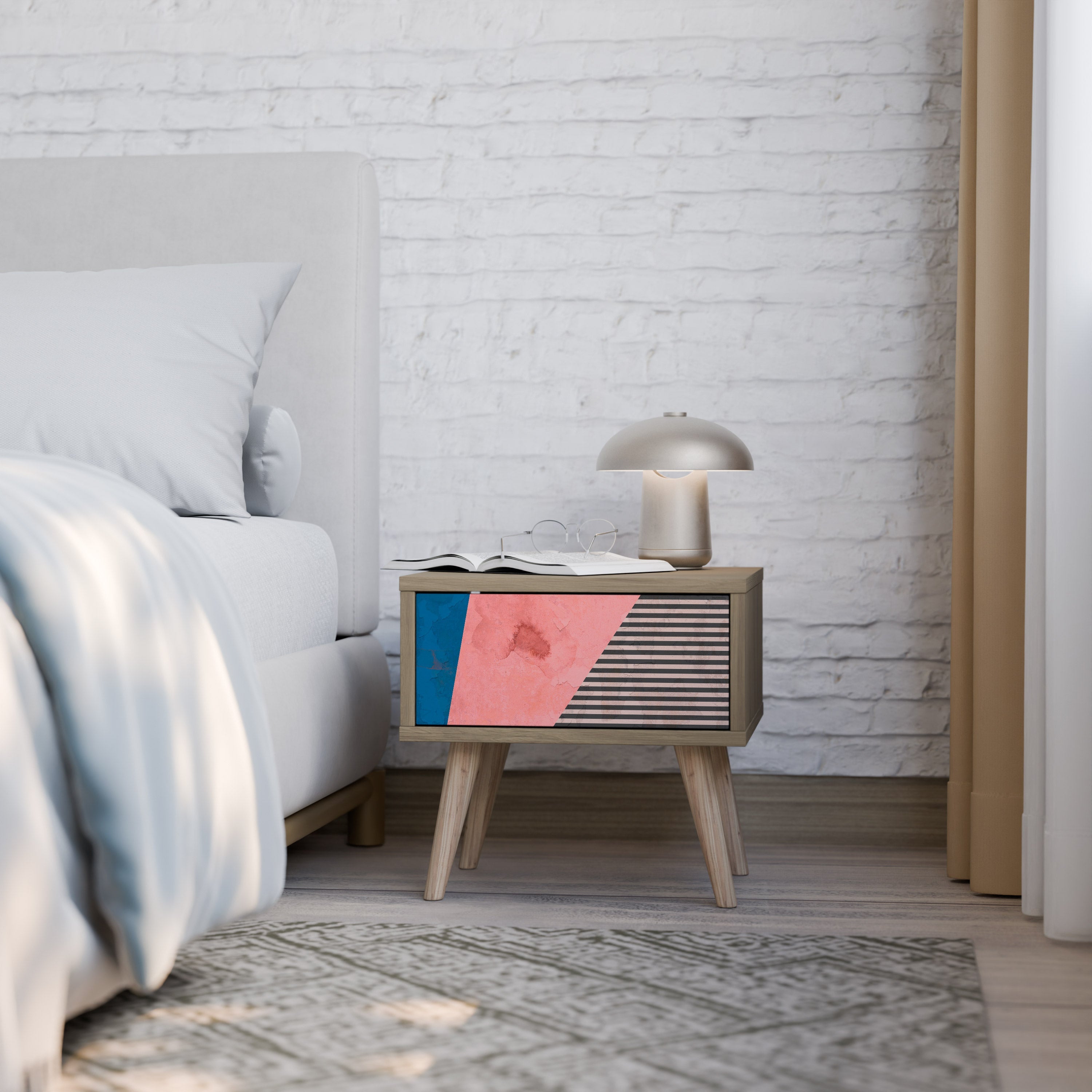 GLAMOROUS STRIPE Nachttisch in Eichenoptik