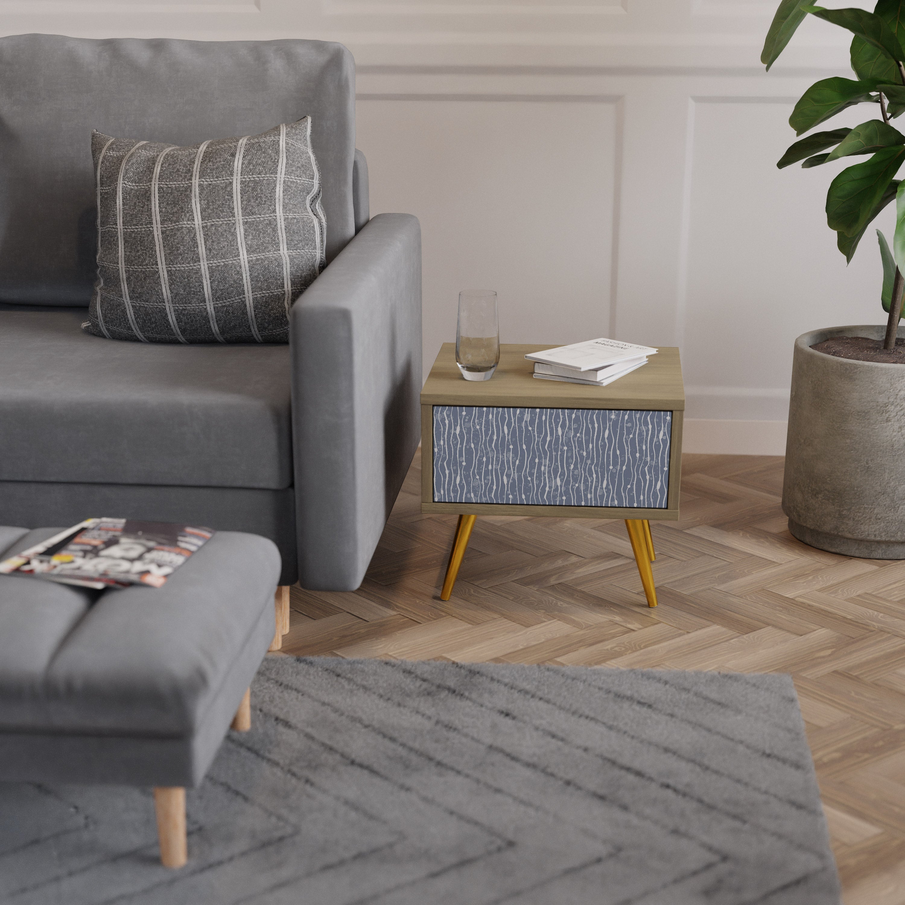 GRAPHITE RAIN Nachttisch in Eichenoptik
