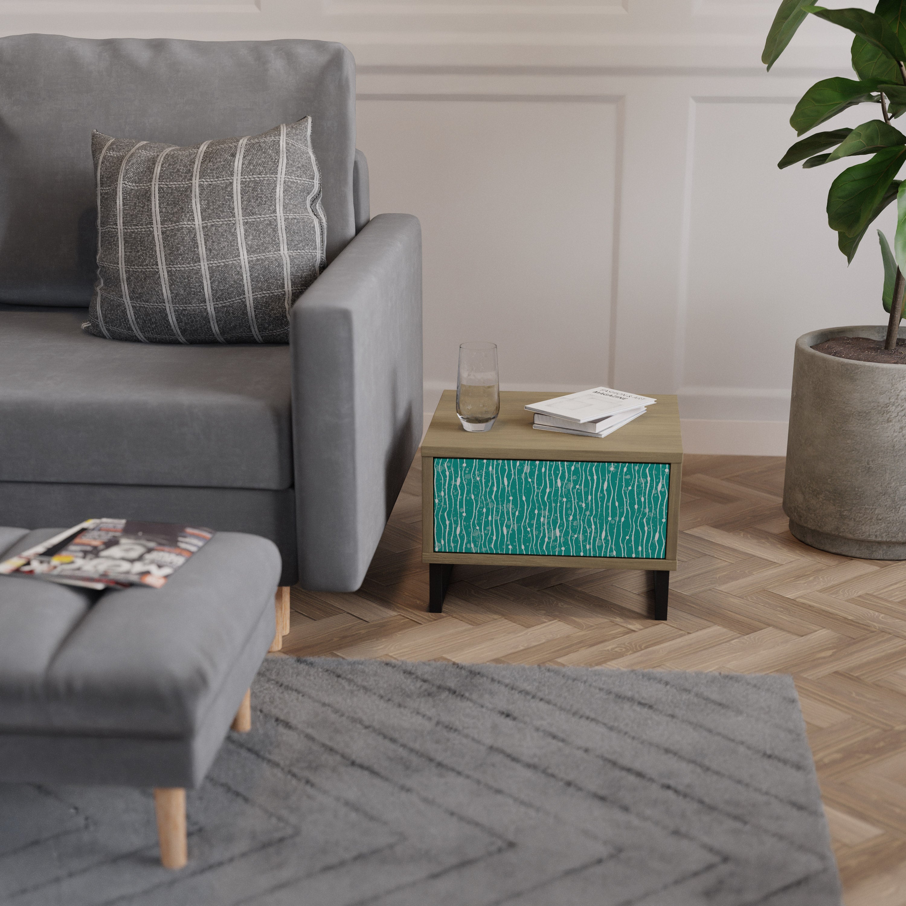 TURQUOISE RAIN Nachttisch in Eichenoptik