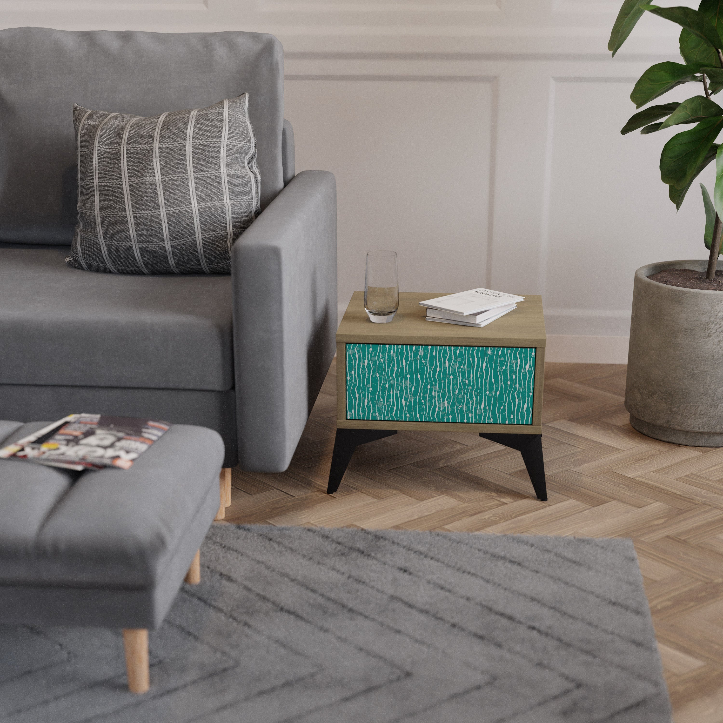 TURQUOISE RAIN Nachttisch in Eichenoptik