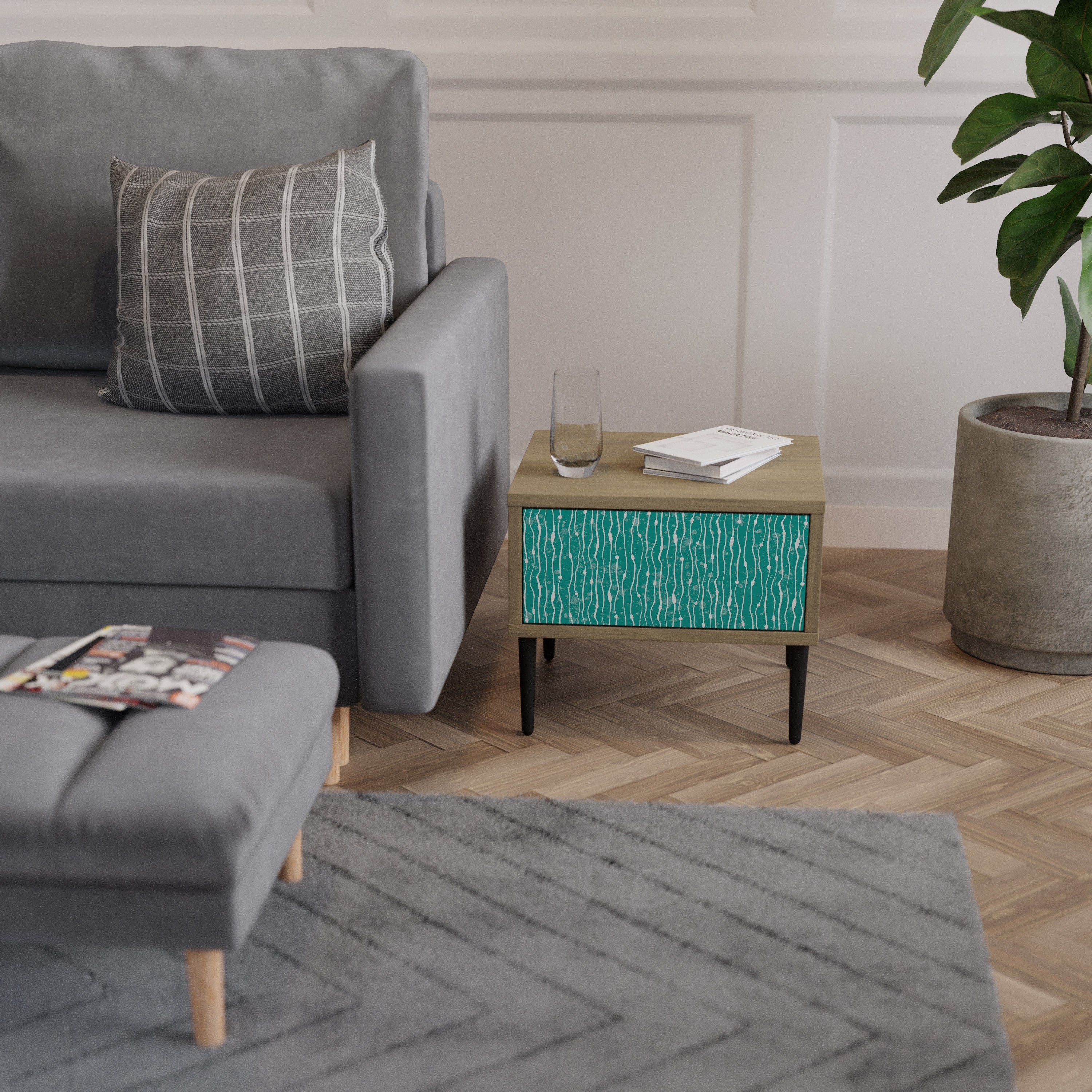 TURQUOISE RAIN Nachttisch in Eichenoptik