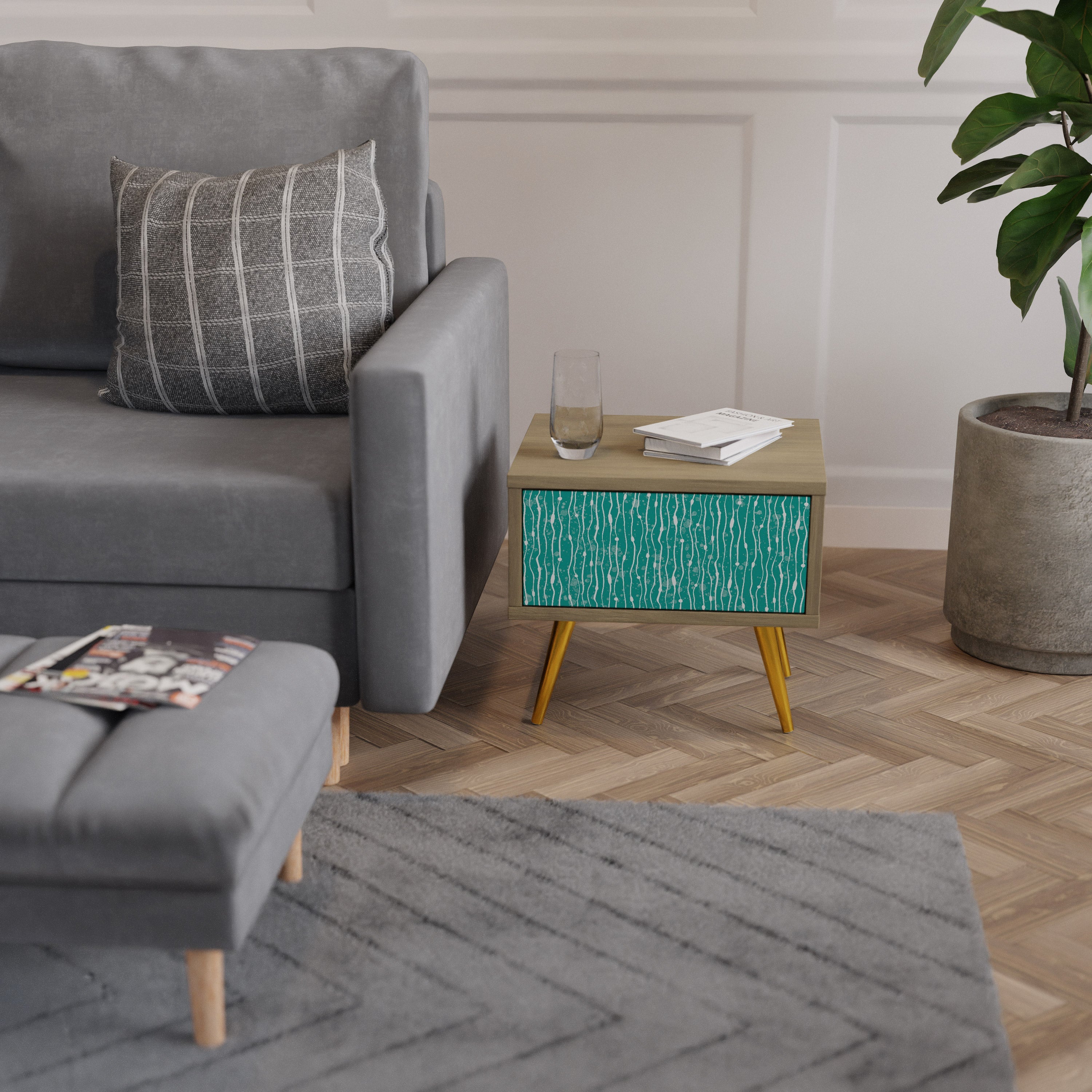TURQUOISE RAIN Nachttisch in Eichenoptik
