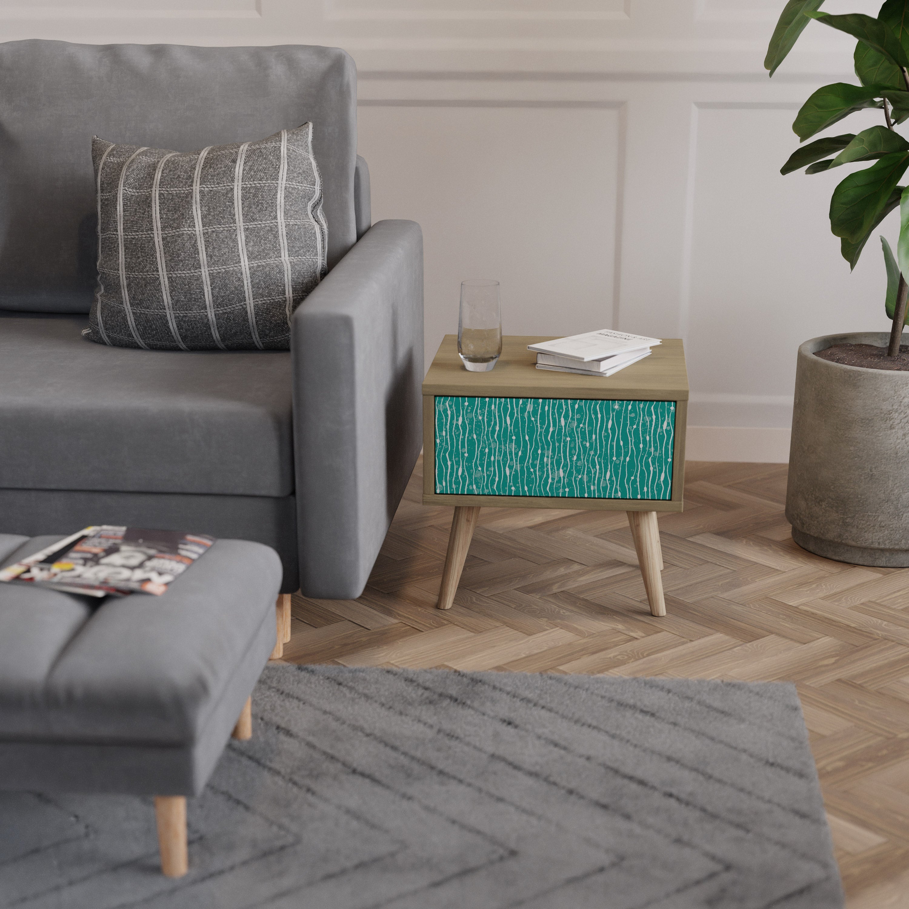 TURQUOISE RAIN Nachttisch in Eichenoptik