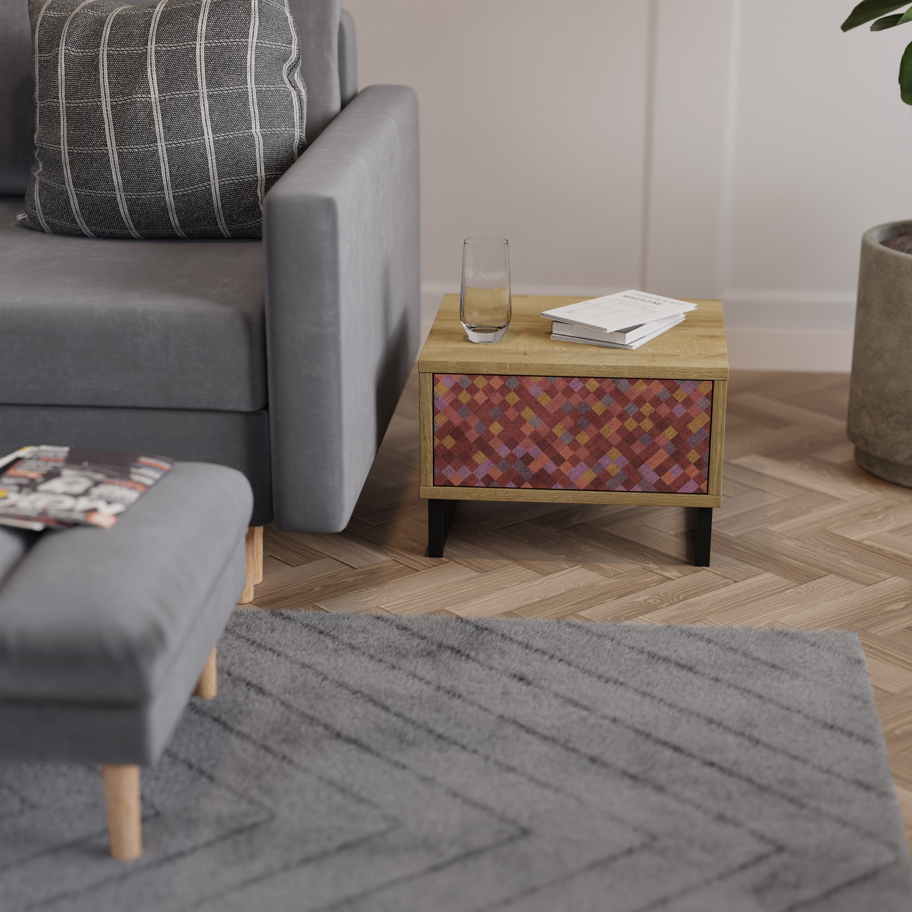 PAINTED SQUARES Nachttisch in Eichenoptik