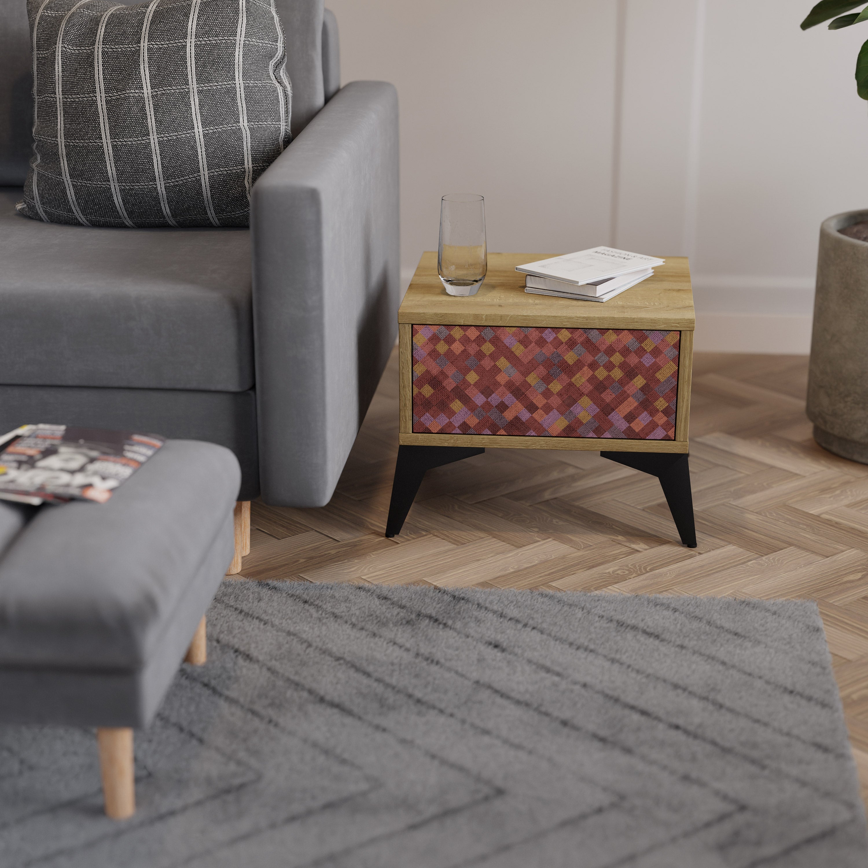 PAINTED SQUARES Nachttisch in Eichenoptik