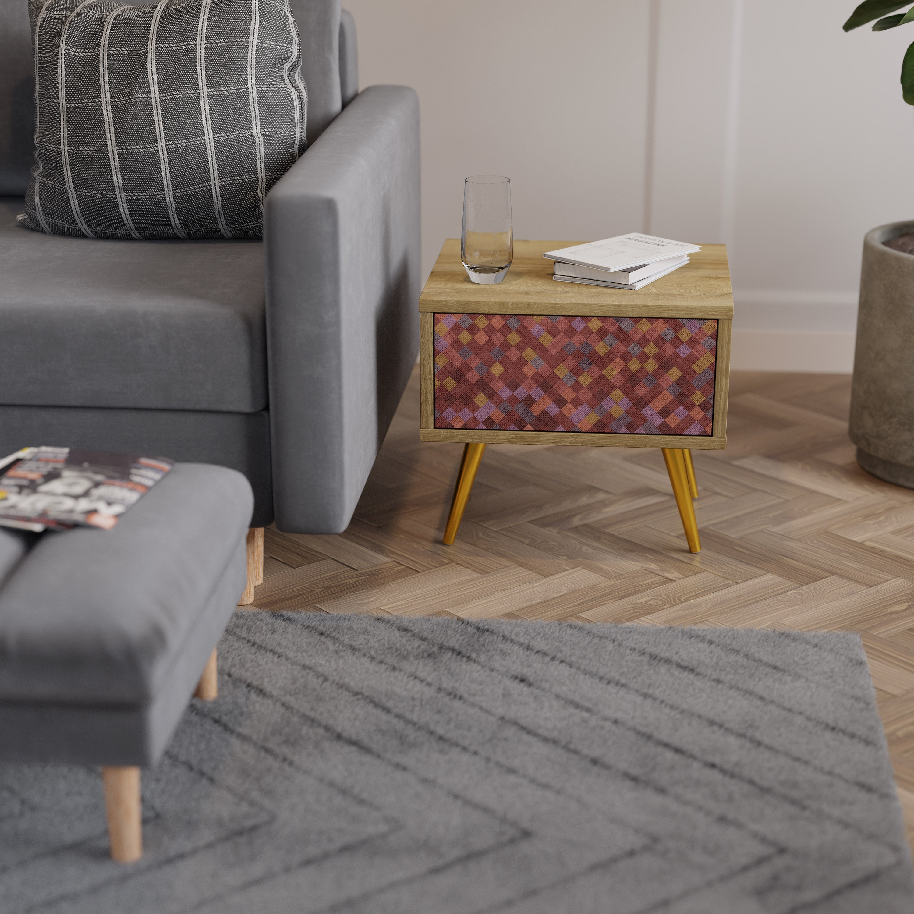 PAINTED SQUARES Nachttisch in Eichenoptik