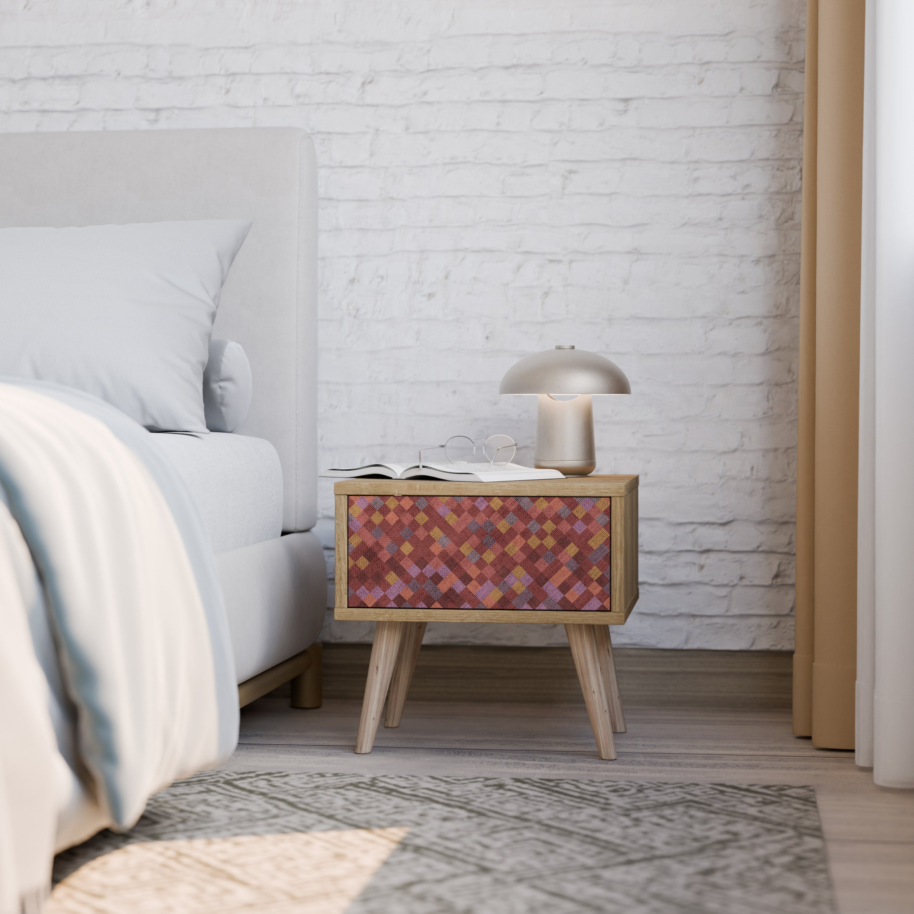 PAINTED SQUARES Nachttisch in Eichenoptik