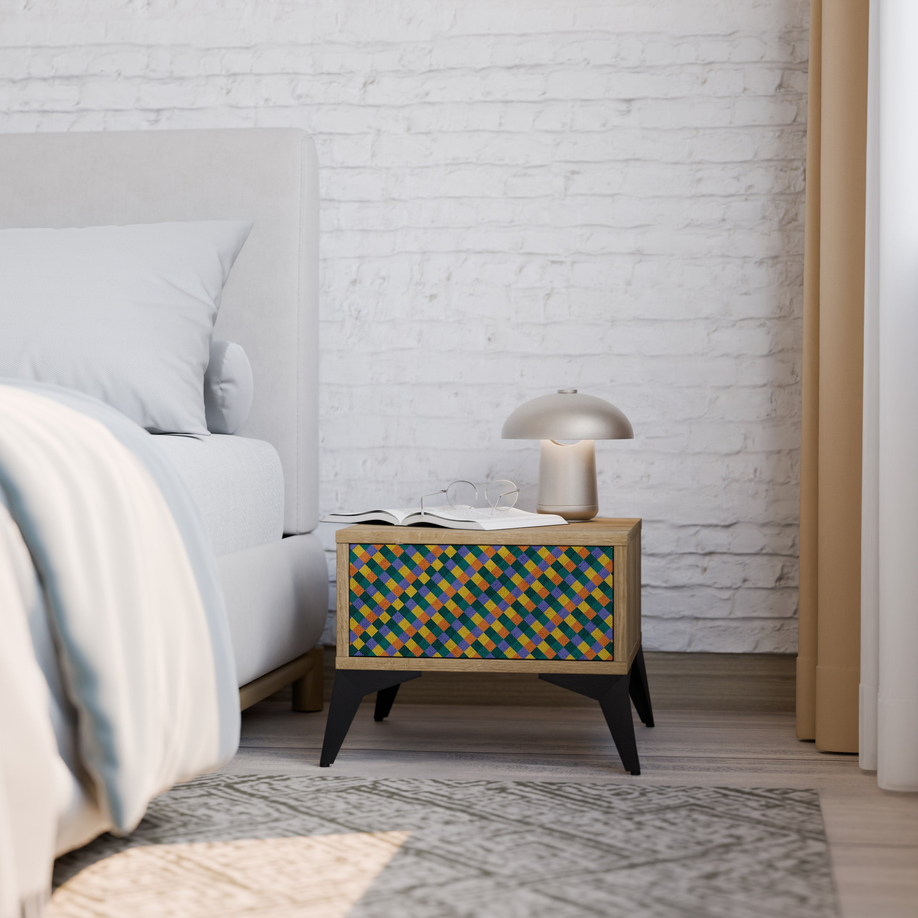PAINTED SQUARES MIX Nachttisch in Eichenoptik