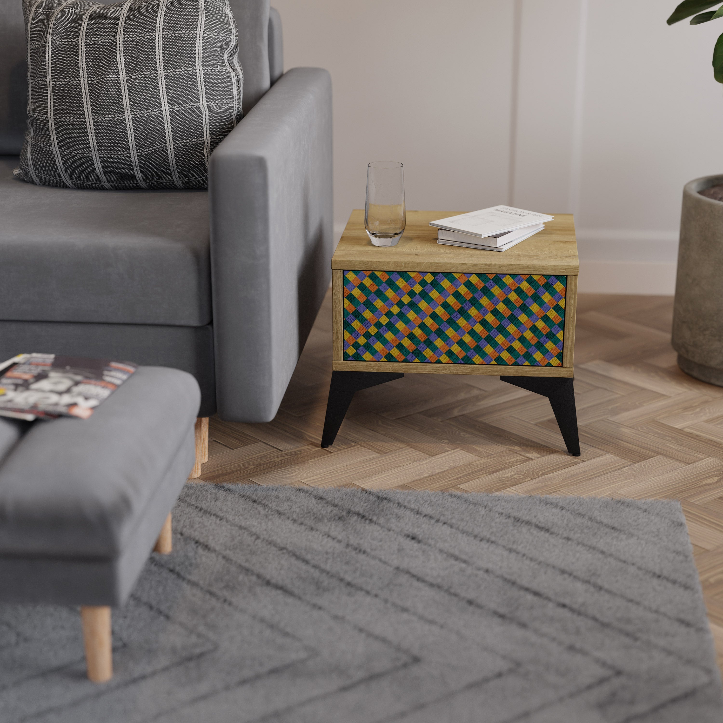 PAINTED SQUARES MIX Nachttisch in Eichenoptik