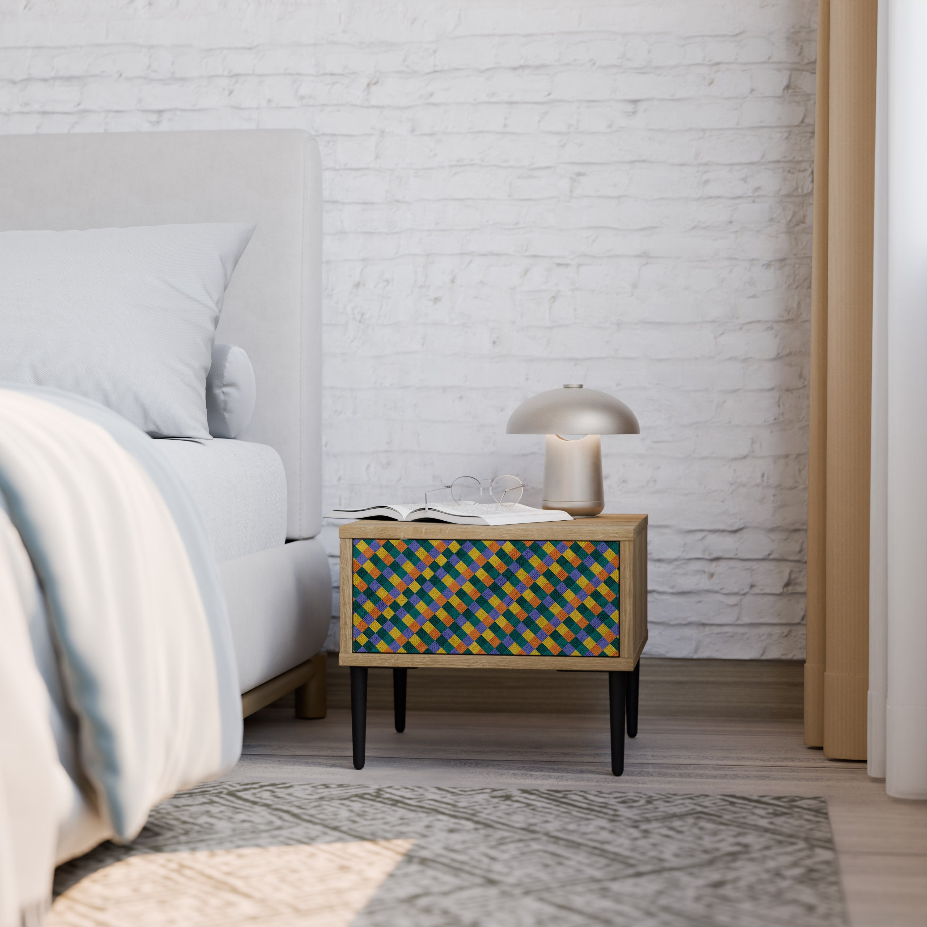 PAINTED SQUARES MIX Nachttisch in Eichenoptik