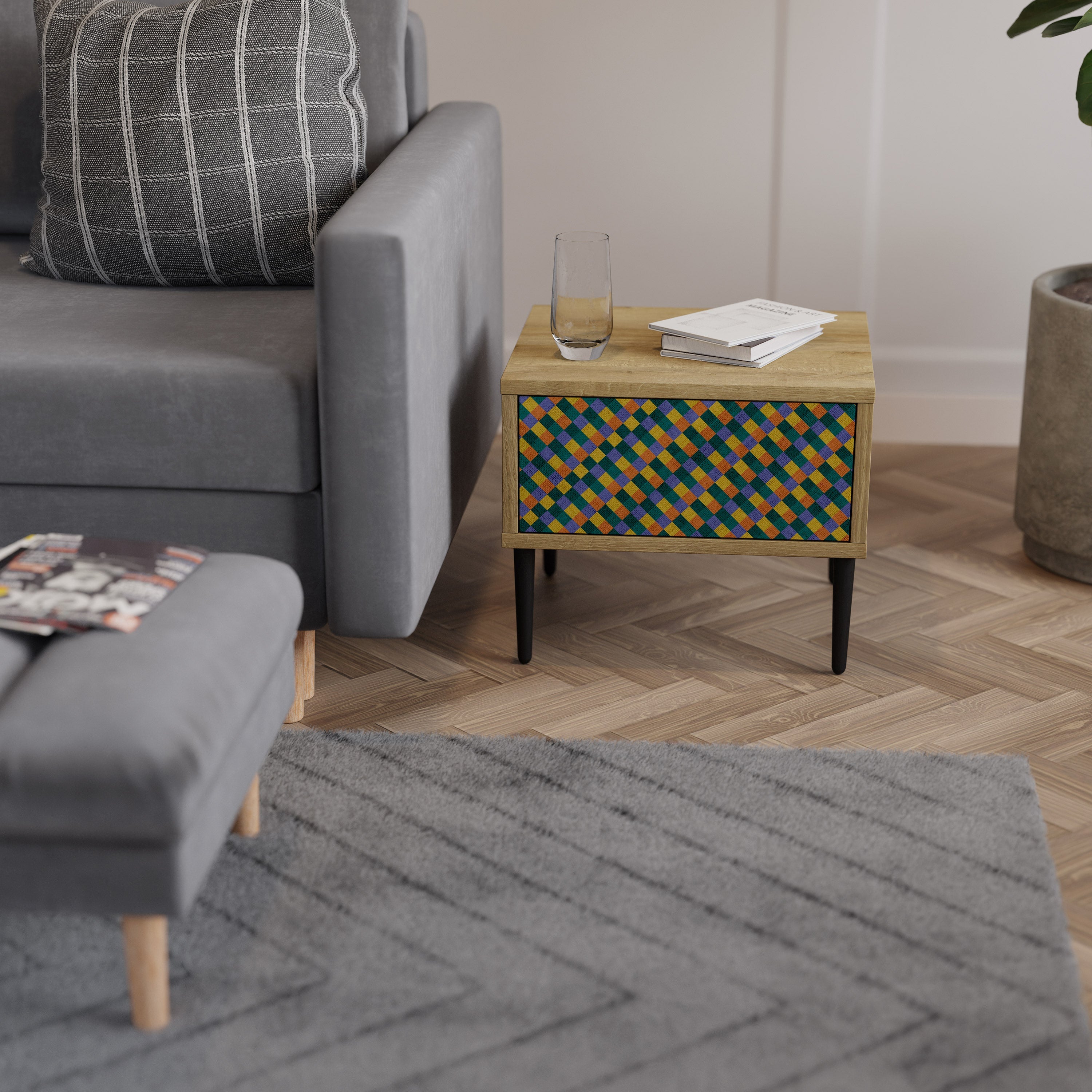 PAINTED SQUARES MIX Nachttisch in Eichenoptik
