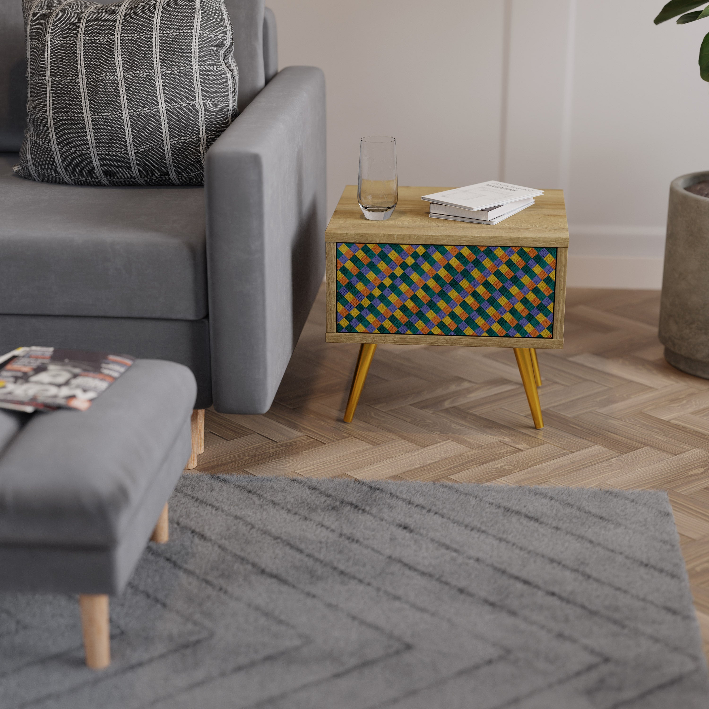 PAINTED SQUARES MIX Nachttisch in Eichenoptik