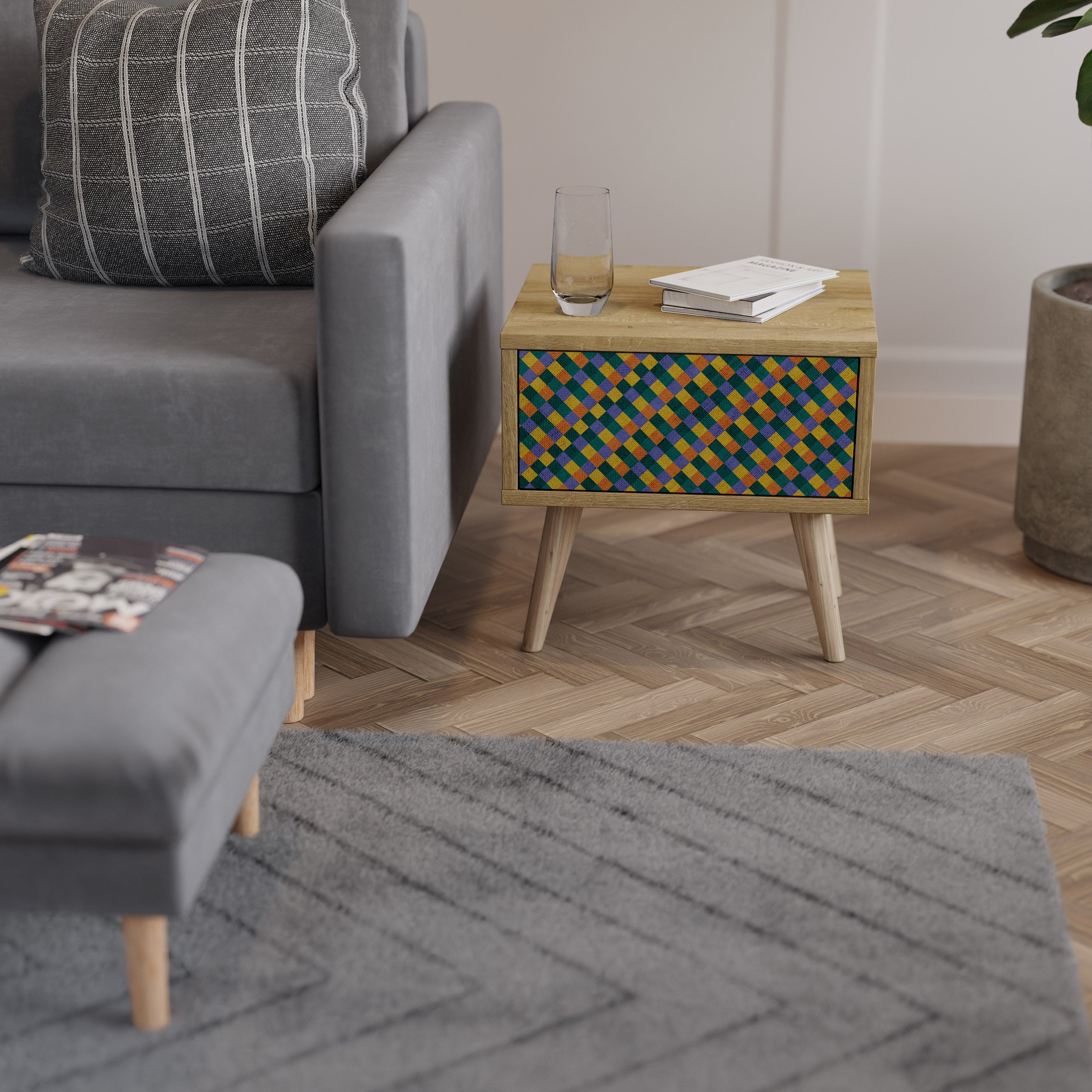 PAINTED SQUARES MIX Nachttisch in Eichenoptik