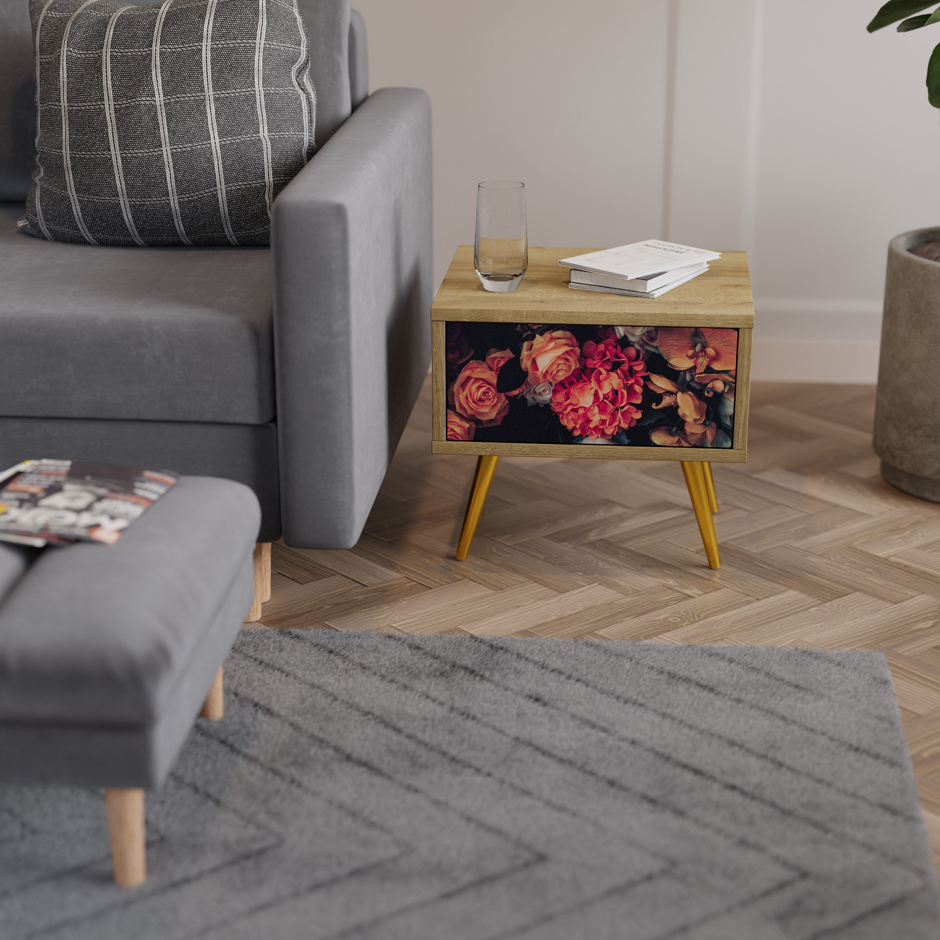 NEVERENDING BLOOM Nachttisch in Eichenoptik