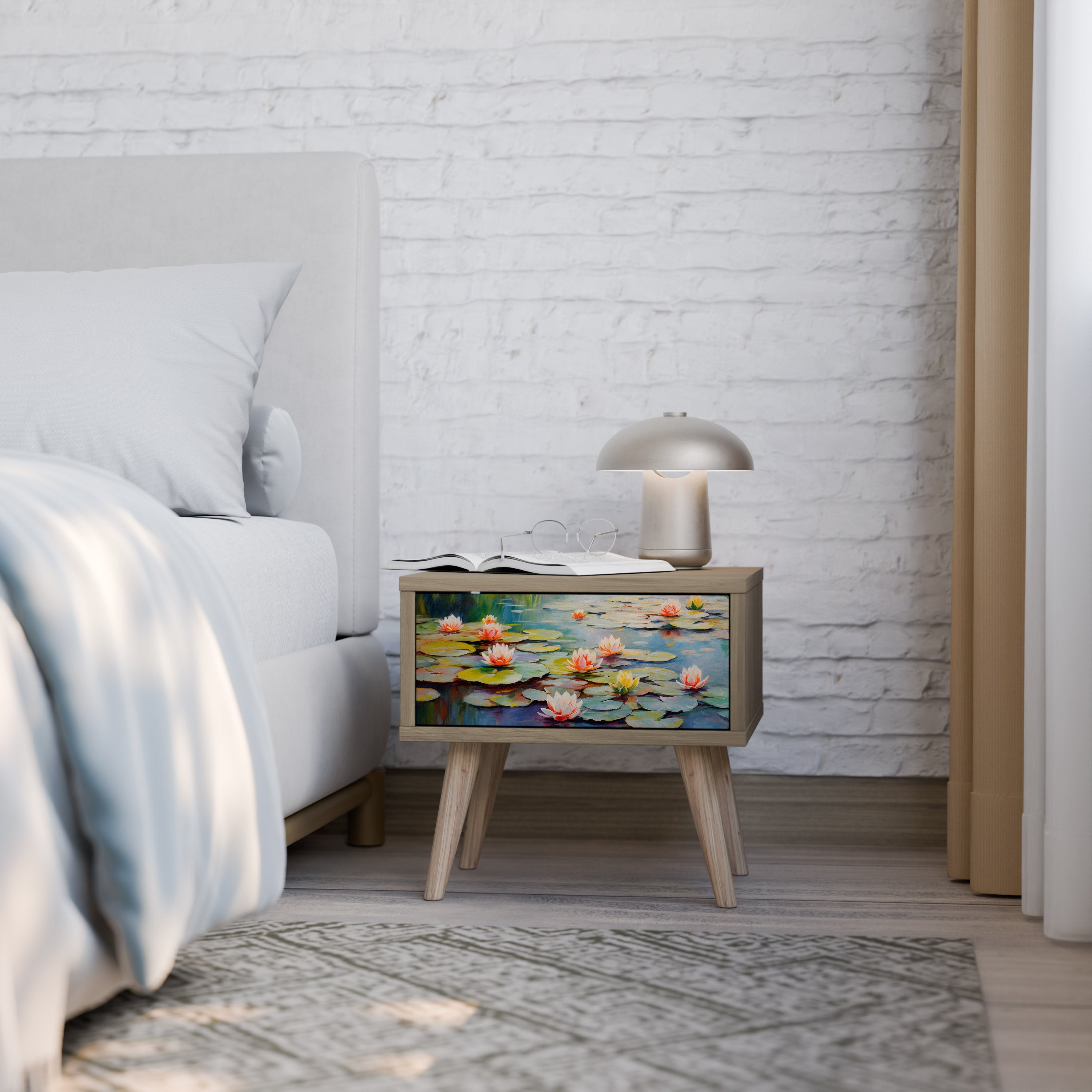 BLOOMING WATERS Nachttisch in Eichenoptik