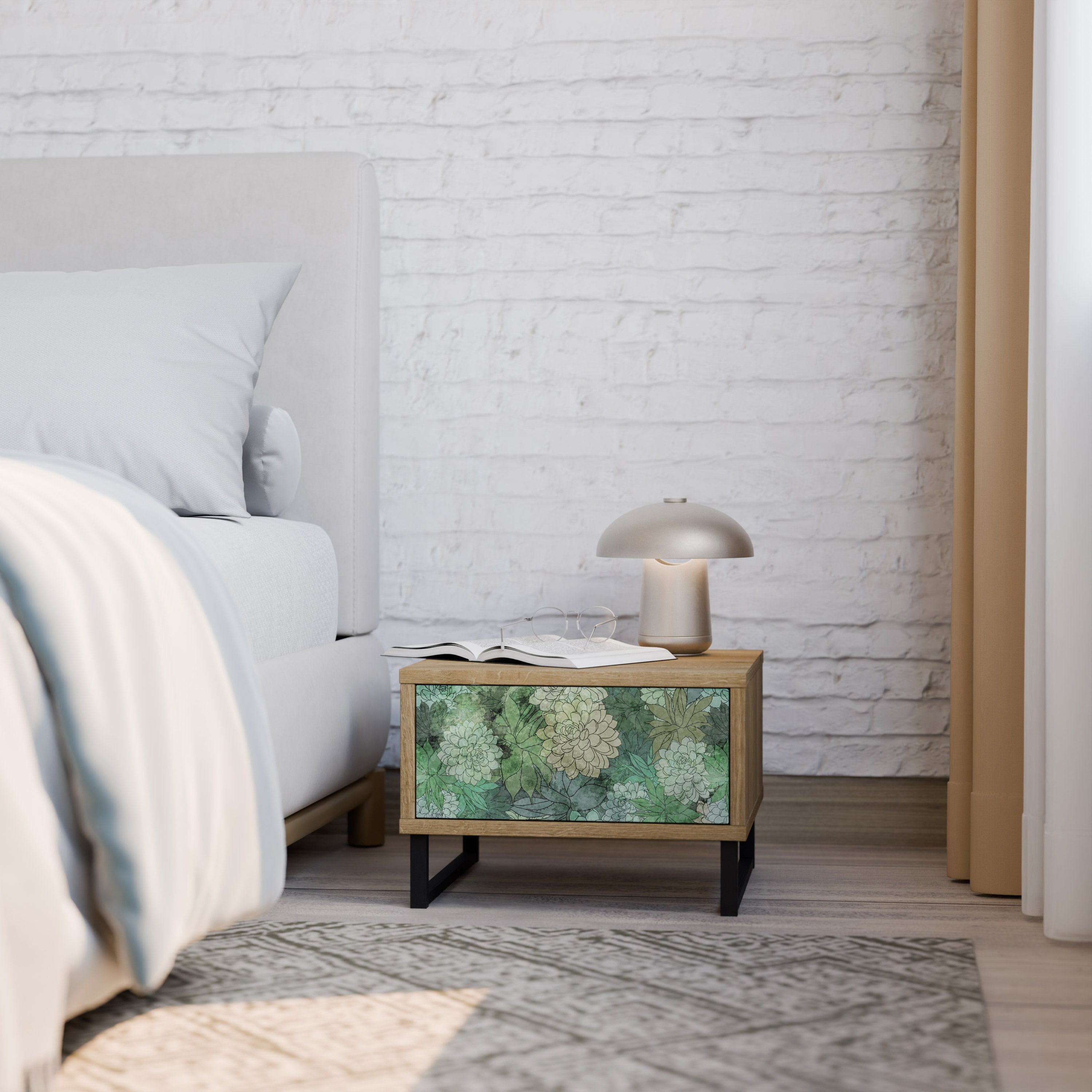 SUCCULENT CLUSTER Nachttisch in Eichenoptik