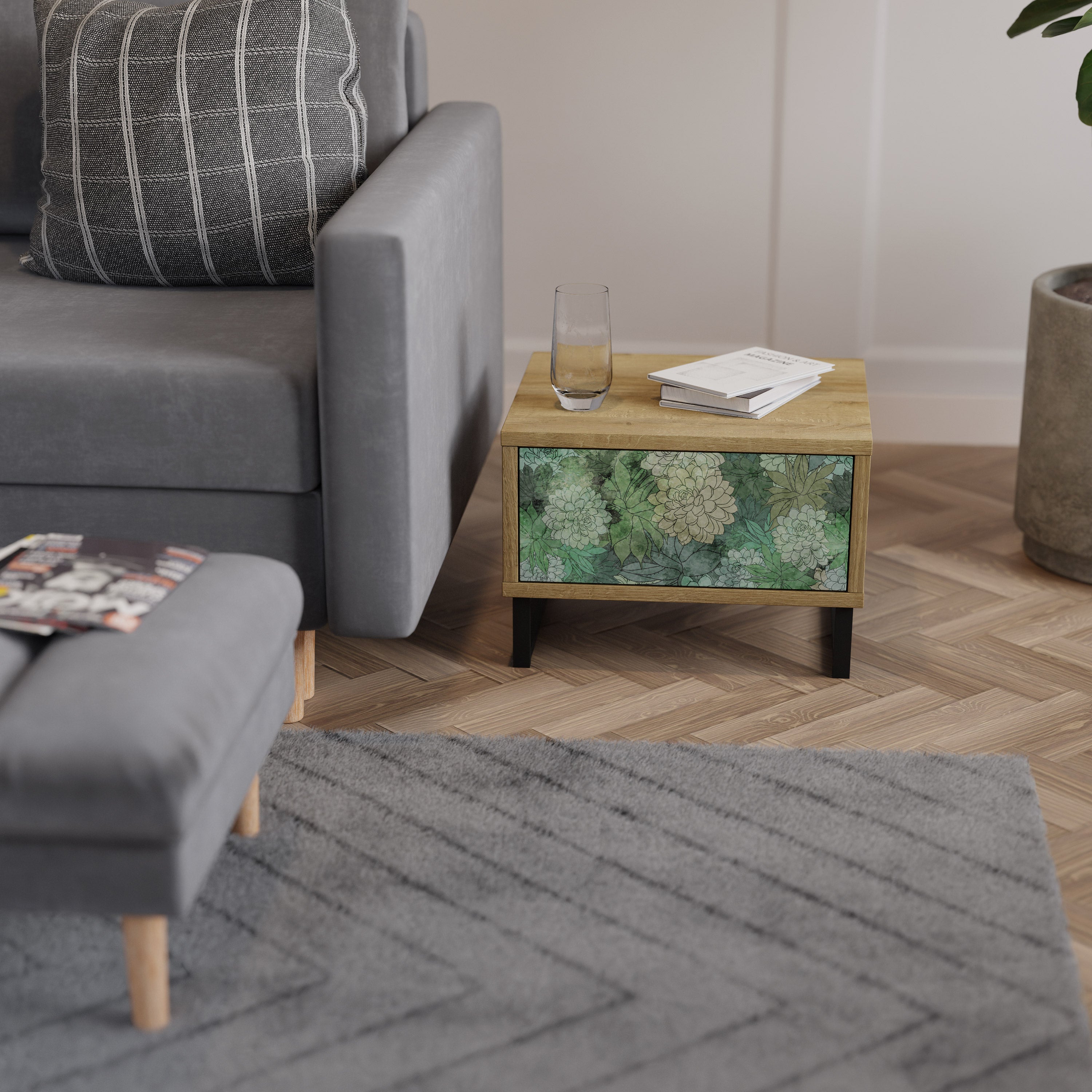 SUCCULENT CLUSTER Nachttisch in Eichenoptik