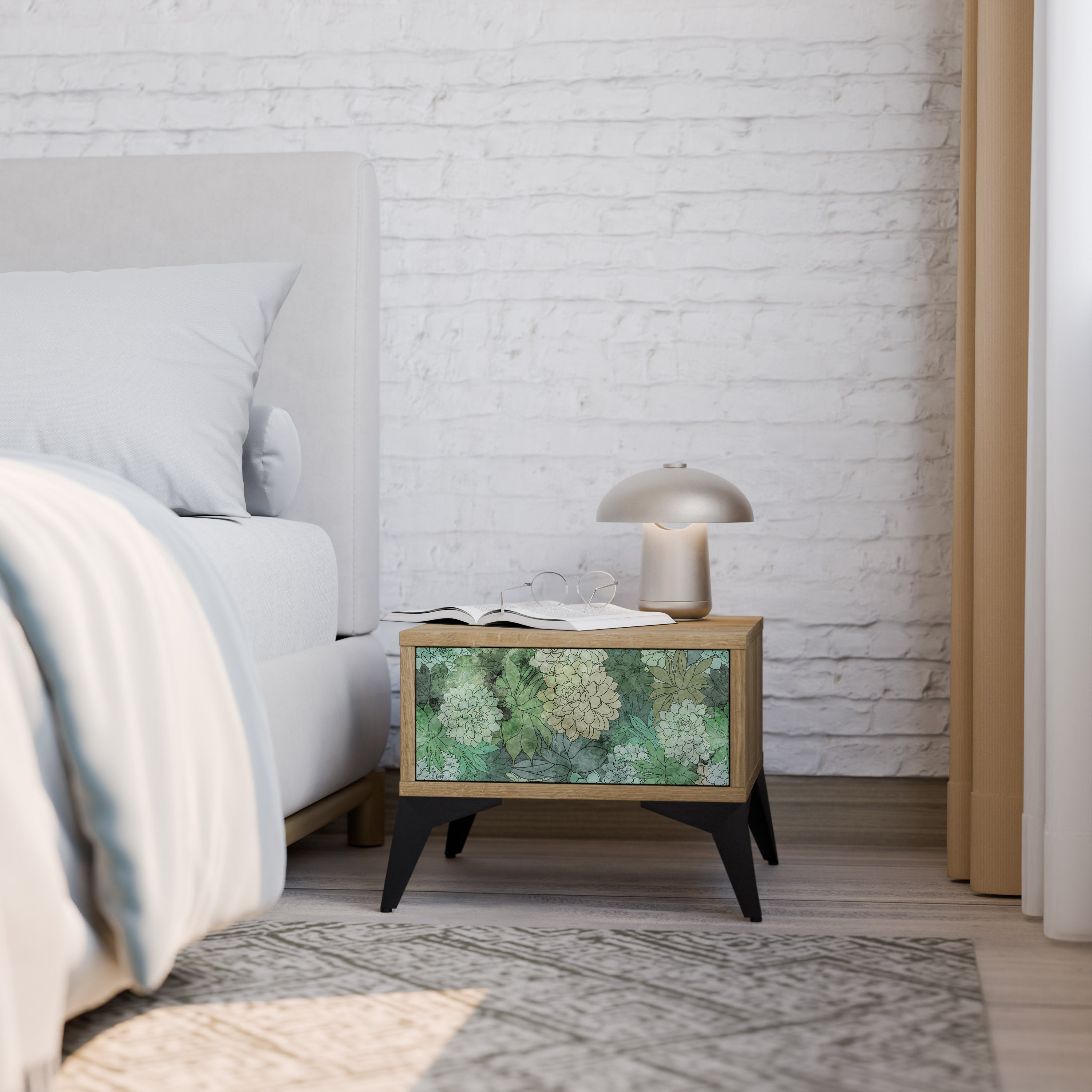 SUCCULENT CLUSTER Nachttisch in Eichenoptik