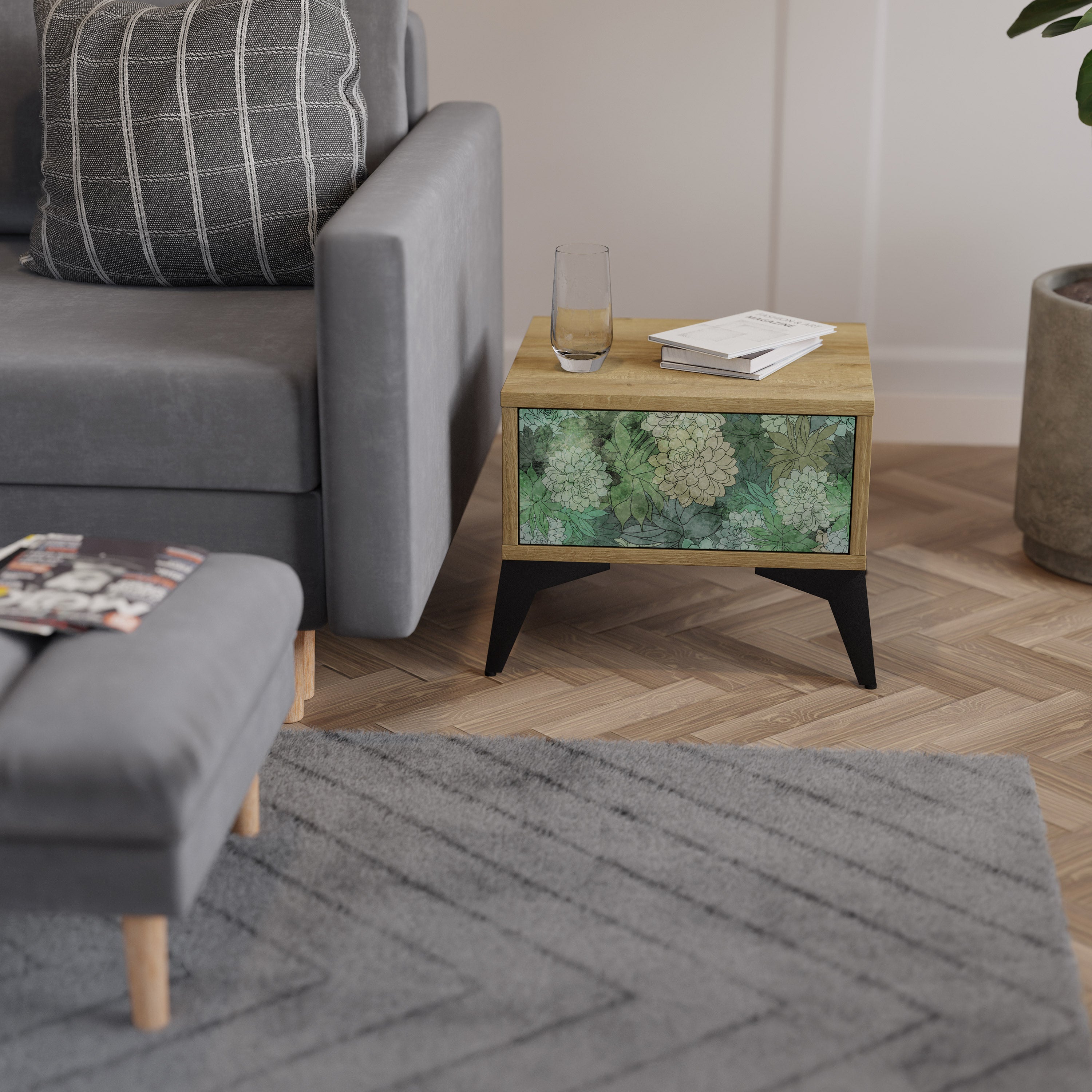 SUCCULENT CLUSTER Nachttisch in Eichenoptik