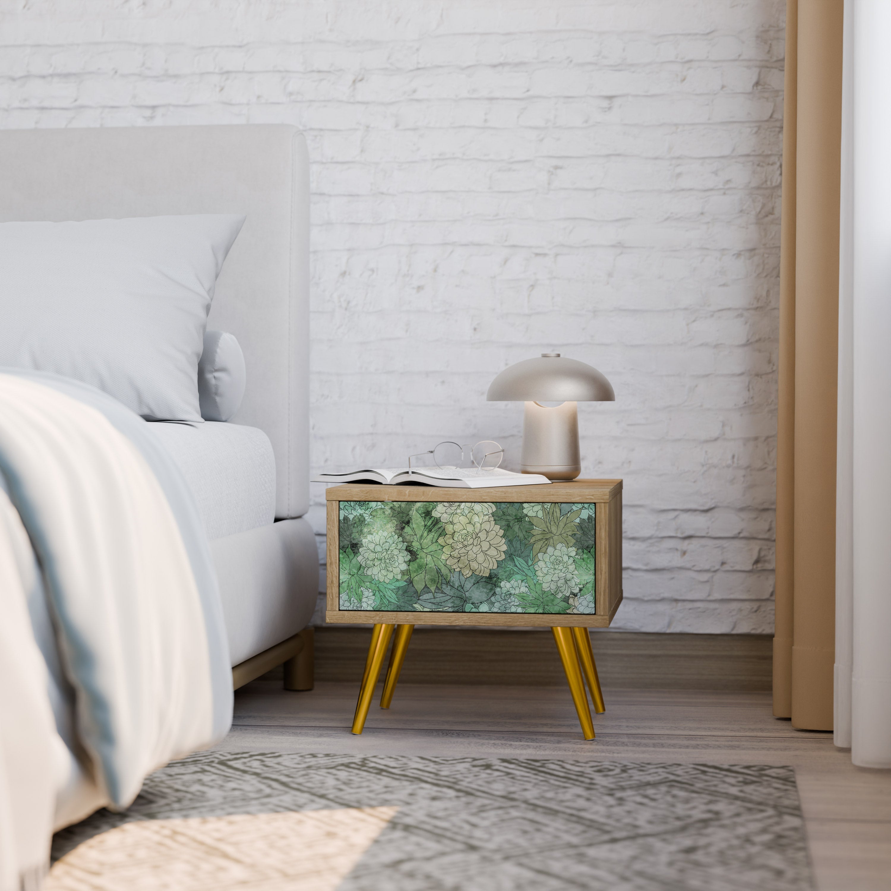SUCCULENT CLUSTER Nachttisch in Eichenoptik