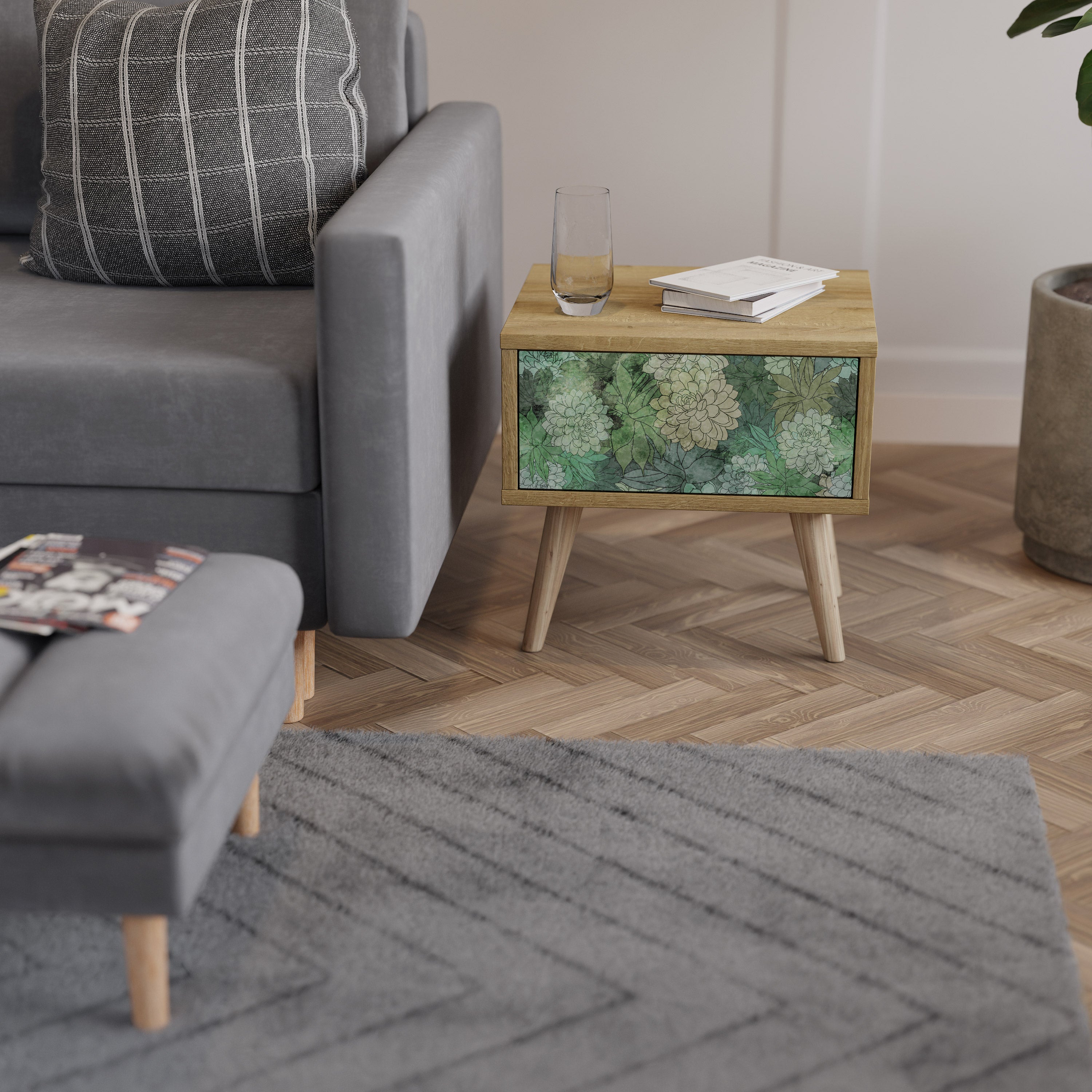 SUCCULENT CLUSTER Nachttisch in Eichenoptik
